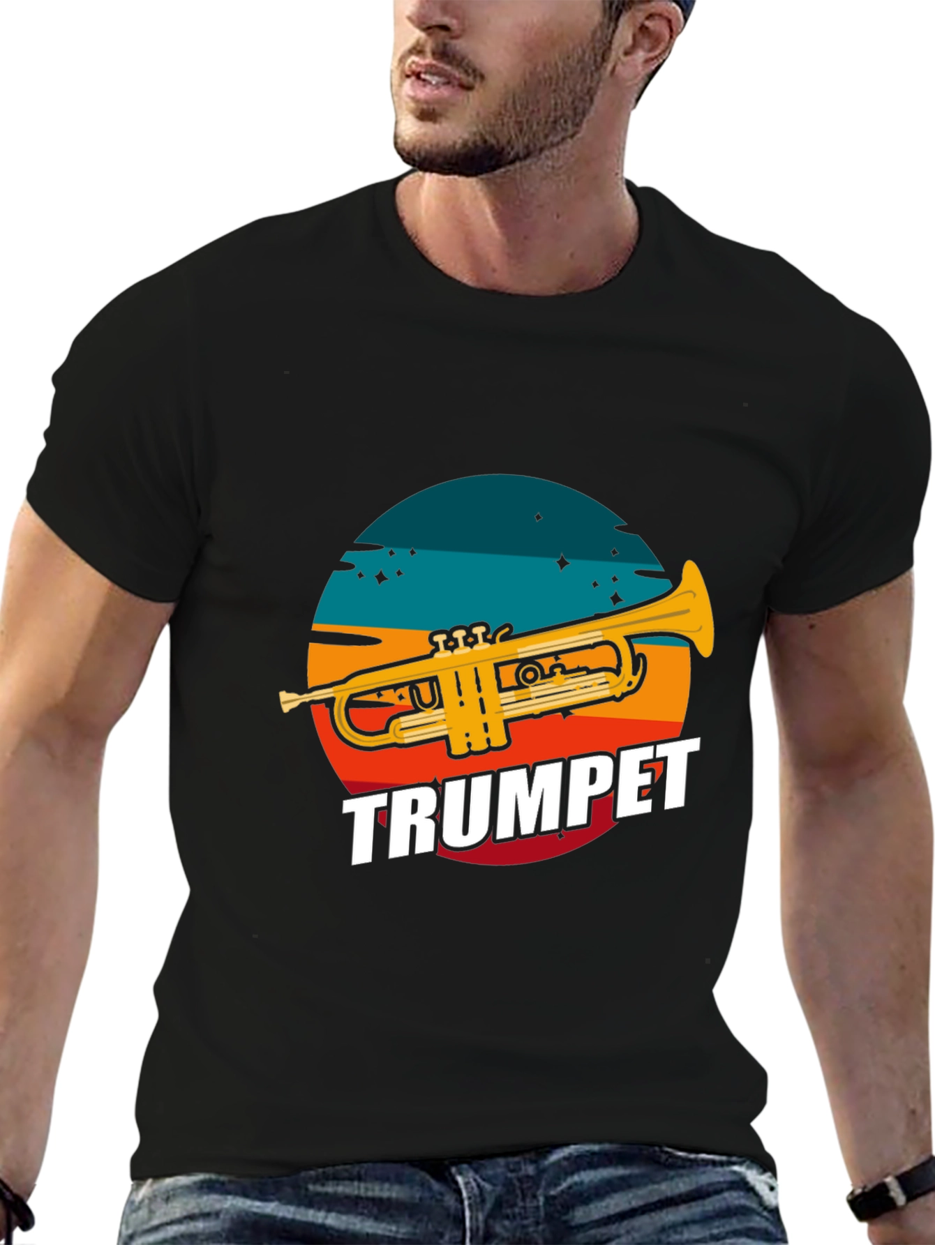 Trumpet Graphic Tee - Retro Sunset Design