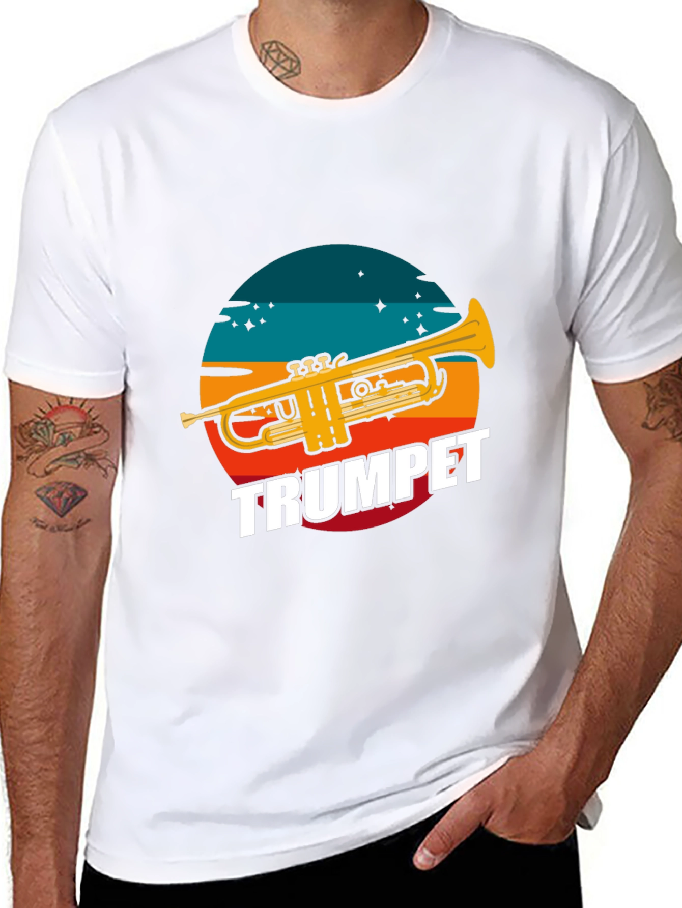 Trumpet Graphic Tee - Retro Sunset Design