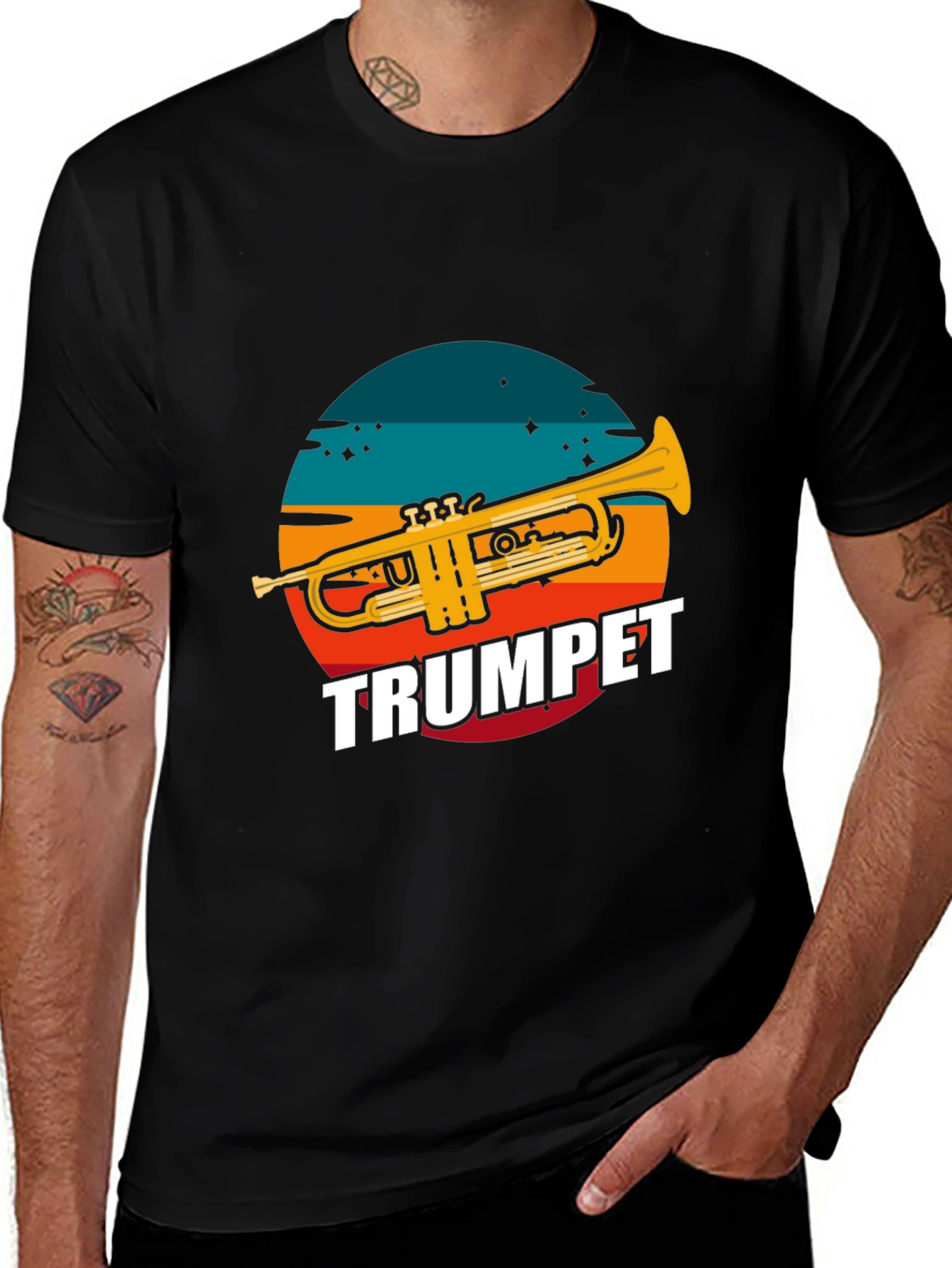 Trumpet Graphic Tee - Retro Sunset Design