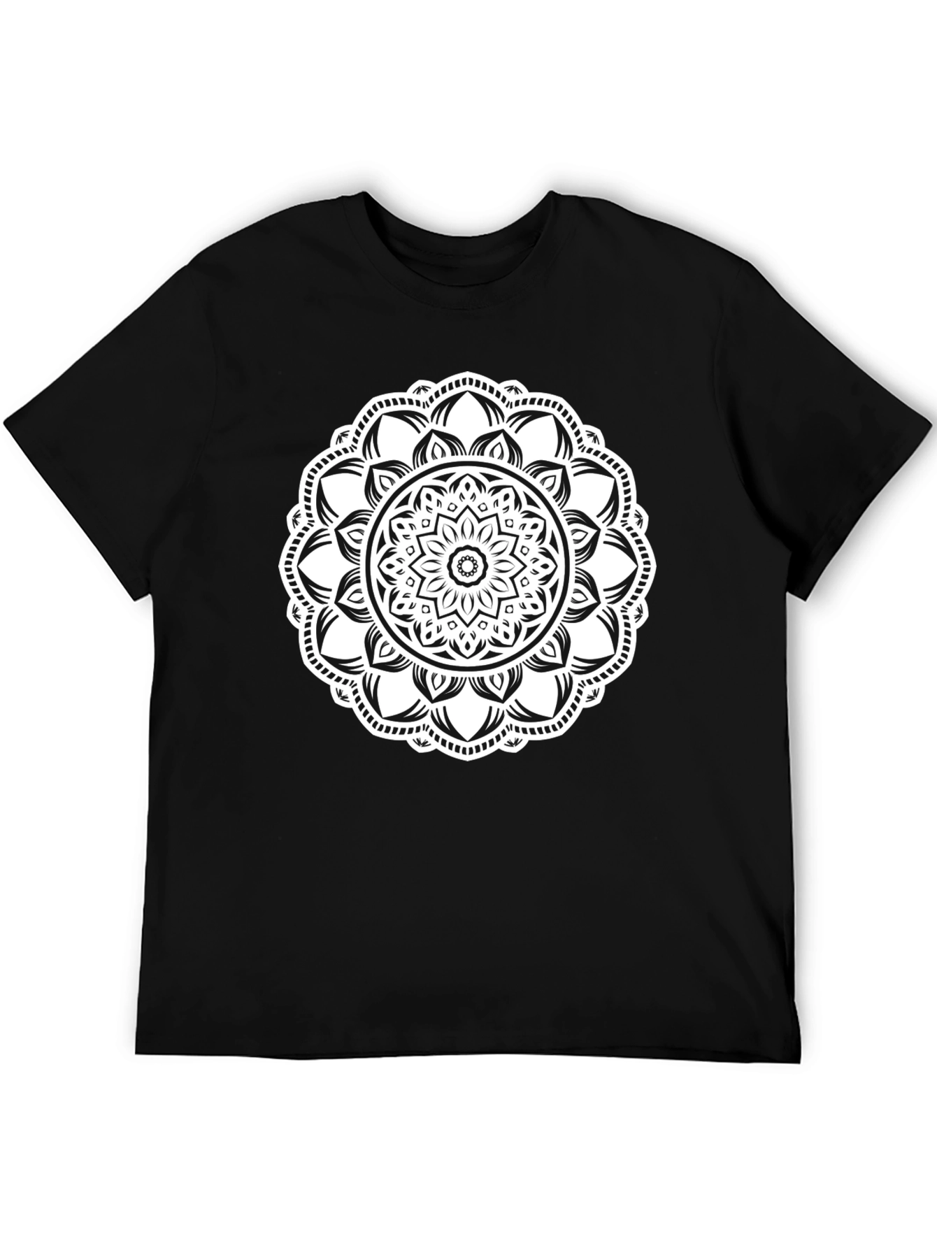 Black T-Shirt with White Mandala Design