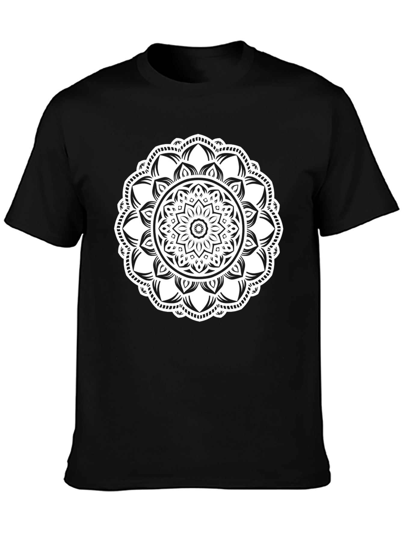 Black T-Shirt with White Mandala Design
