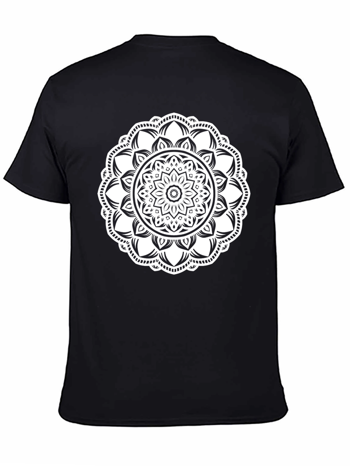 Black T-Shirt with White Mandala Design