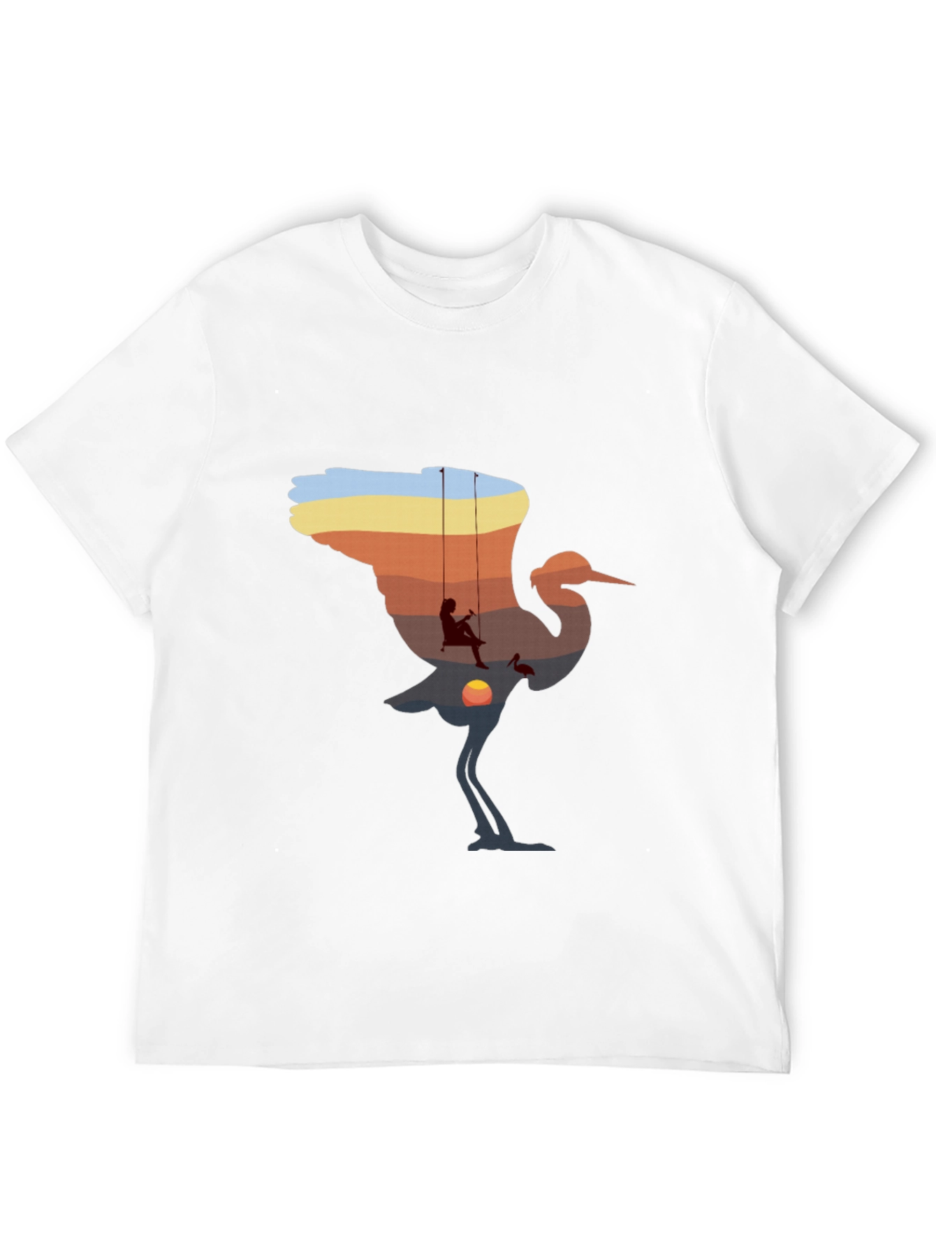 Sunset Crane Silhouette Graphic T-Shirt