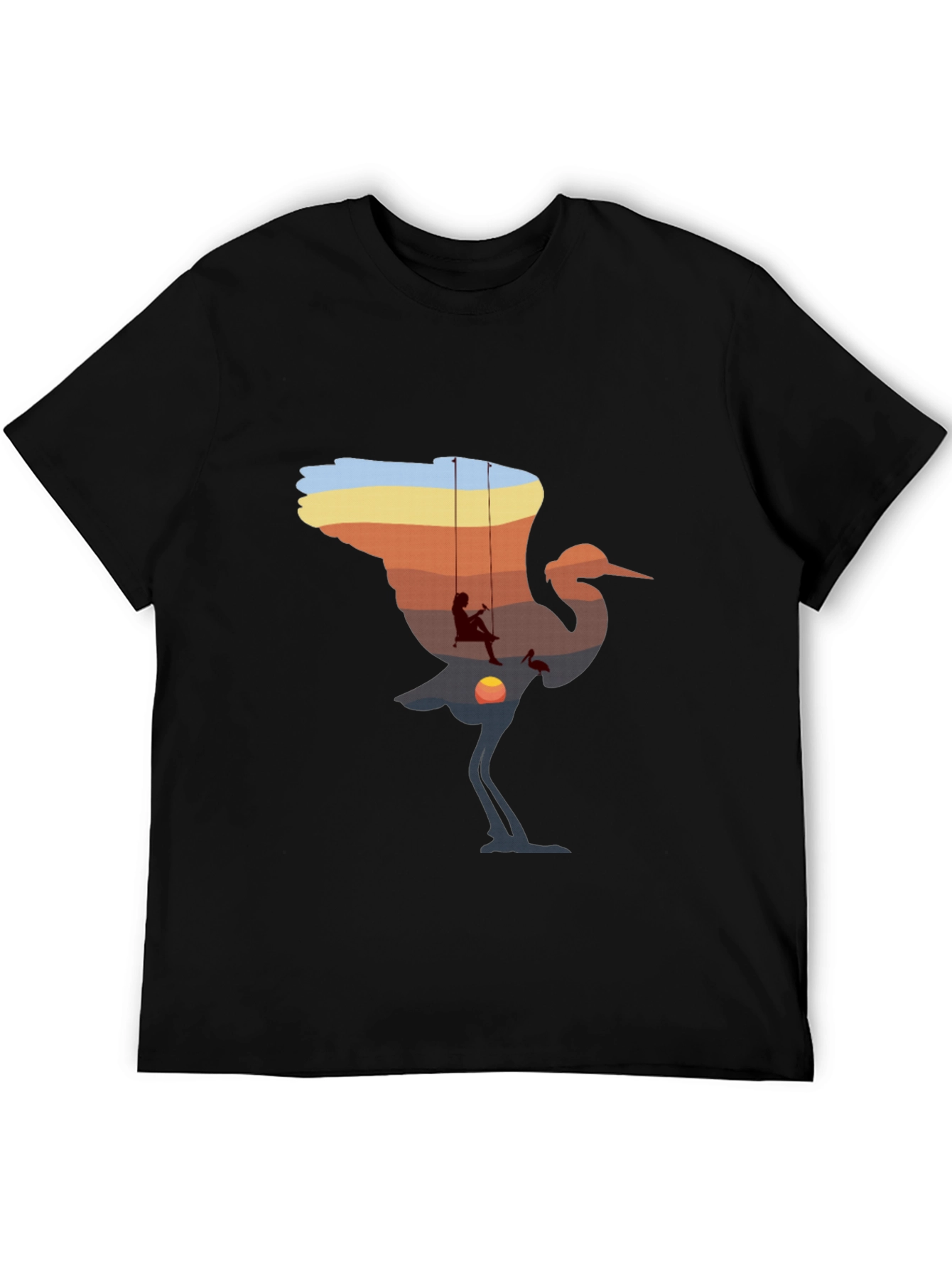 Sunset Crane Silhouette Graphic T-Shirt