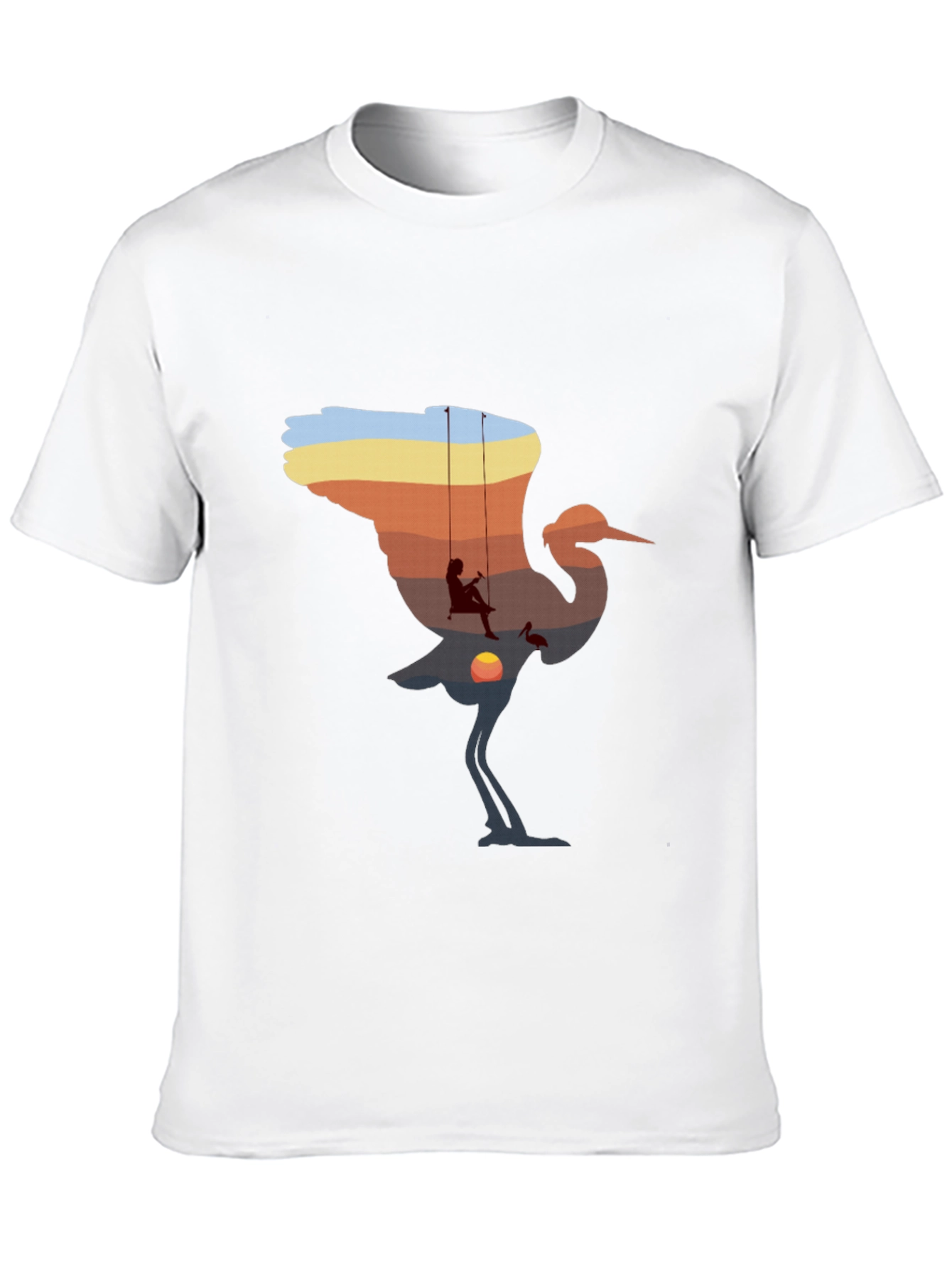 Sunset Crane Silhouette Graphic T-Shirt