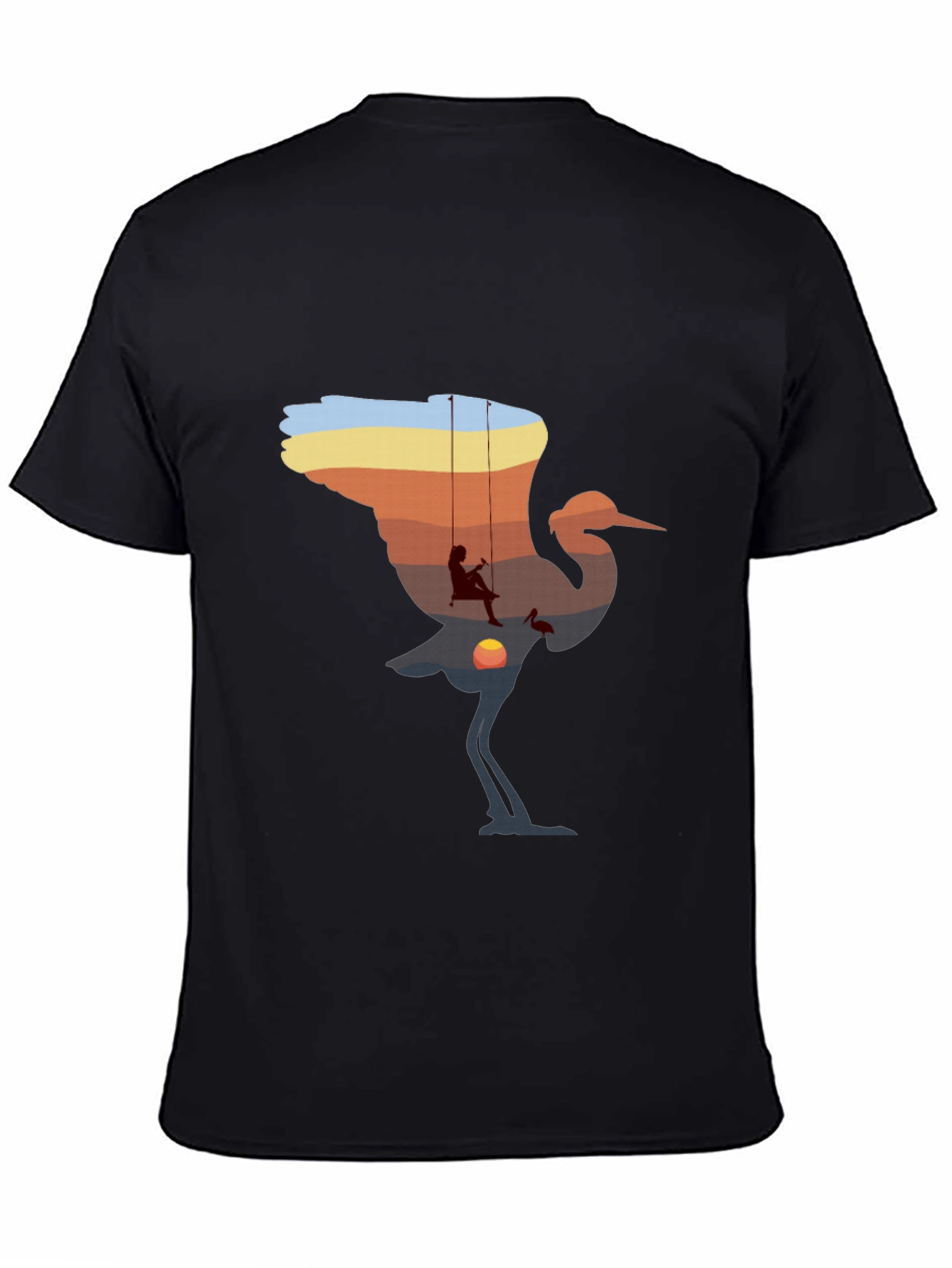 Sunset Crane Silhouette Graphic T-Shirt