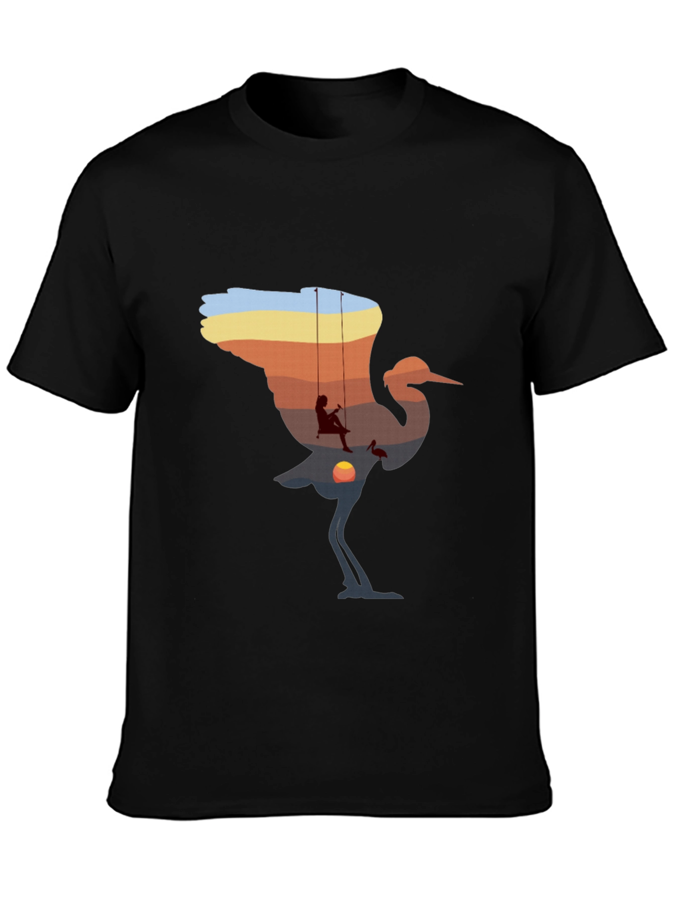 Sunset Crane Silhouette Graphic T-Shirt