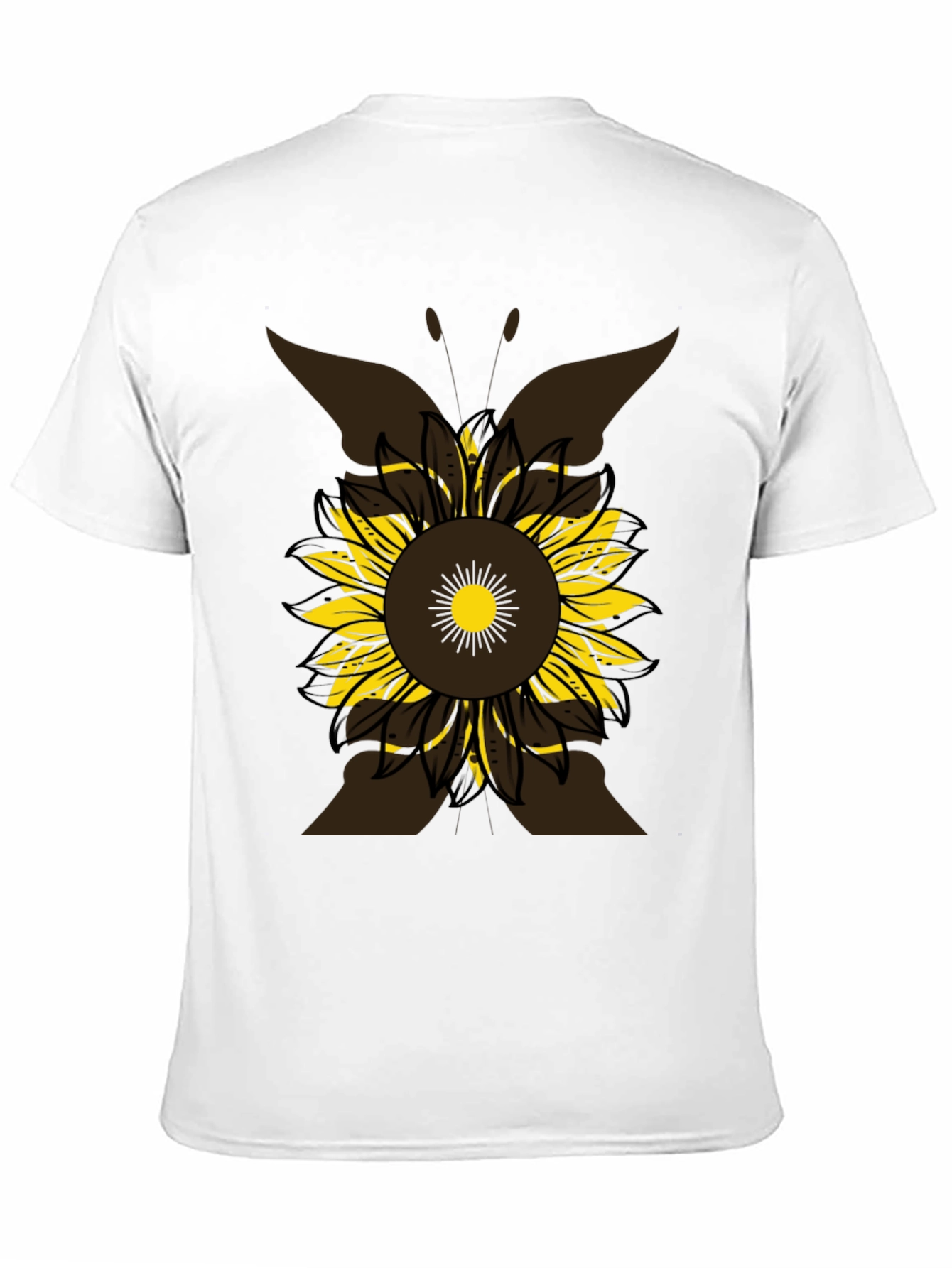 Sunflower Butterfly Graphic Tee - Casual Black T-Shirt