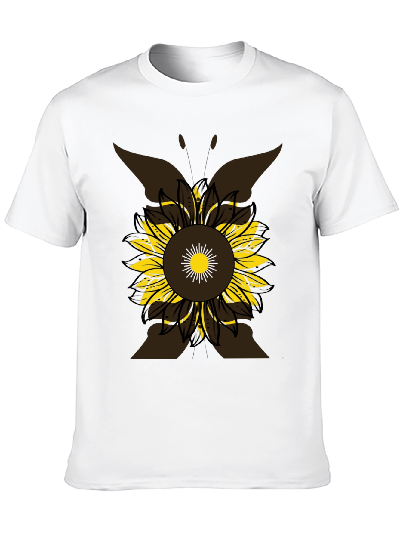 Sunflower Butterfly Graphic Tee - Casual Black T-Shirt