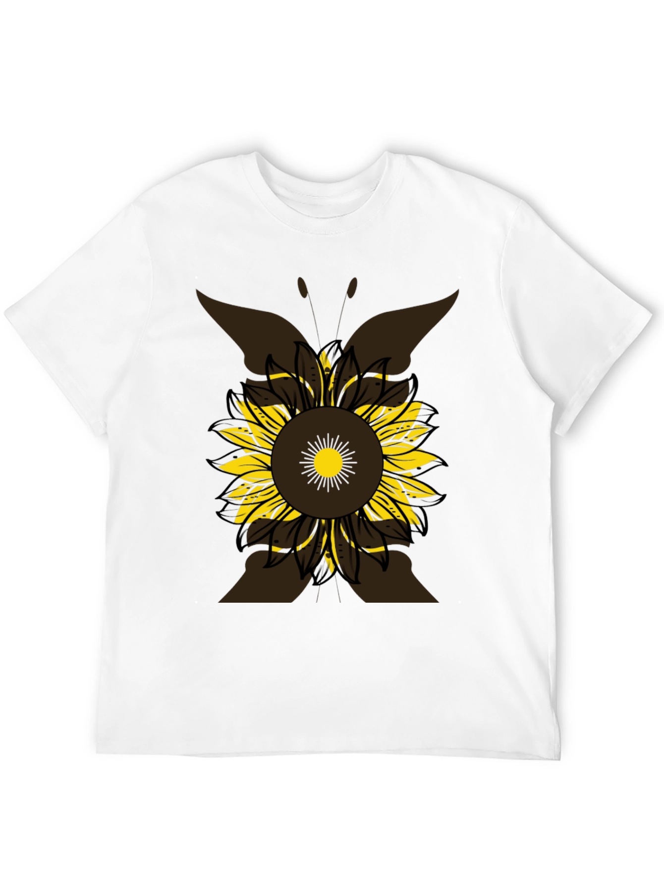 Sunflower Butterfly Graphic Tee - Casual Black T-Shirt