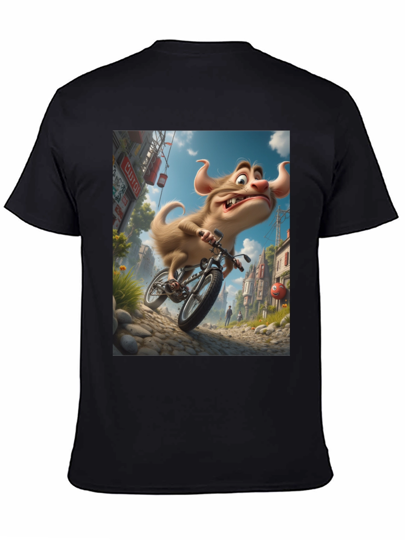 Cartoon Monster on Bike Graphic Tee