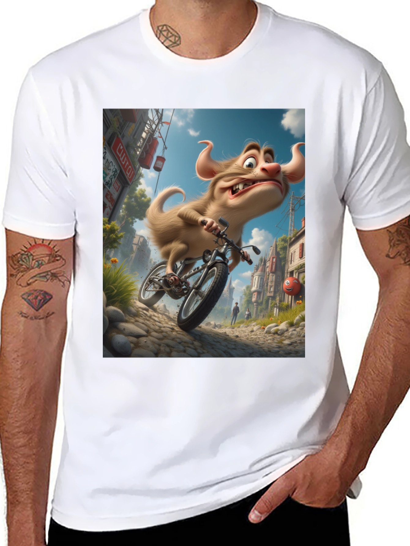 Cartoon Monster on Bike Graphic Tee