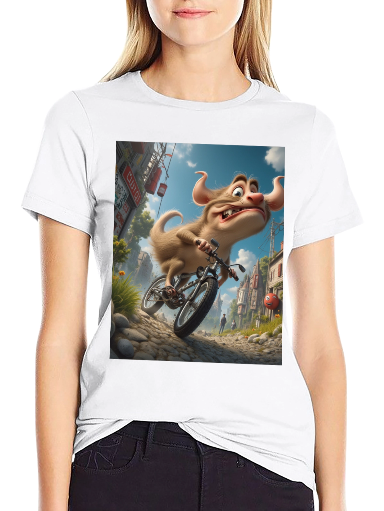 Cartoon Monster on Bike Graphic Tee