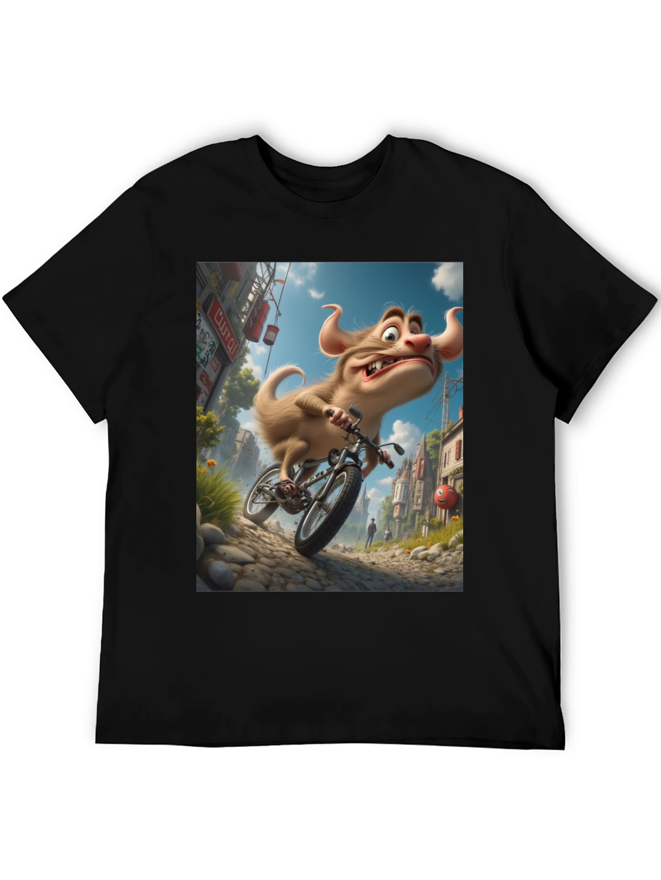 Cartoon Monster on Bike Graphic Tee