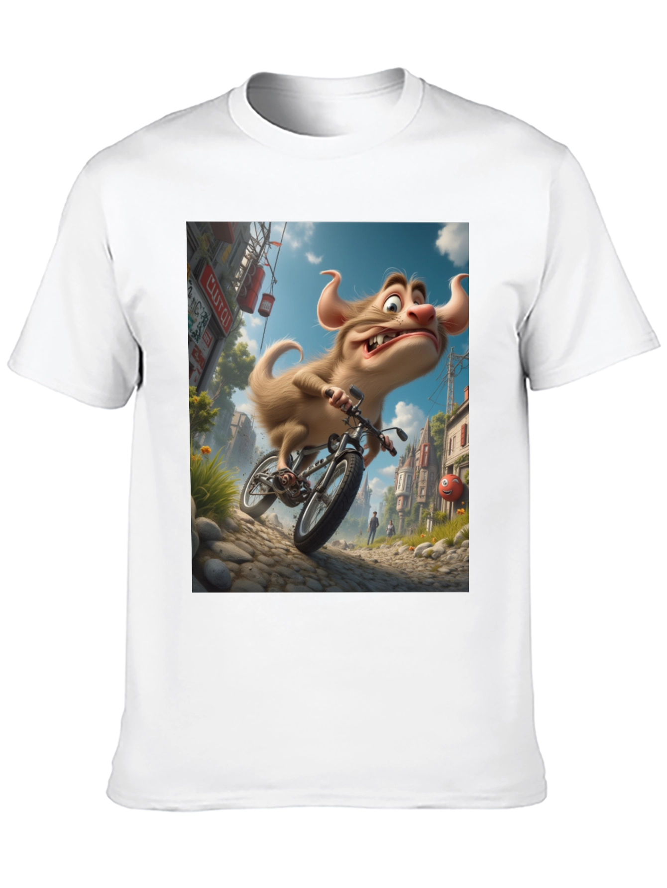 Cartoon Monster on Bike Graphic Tee
