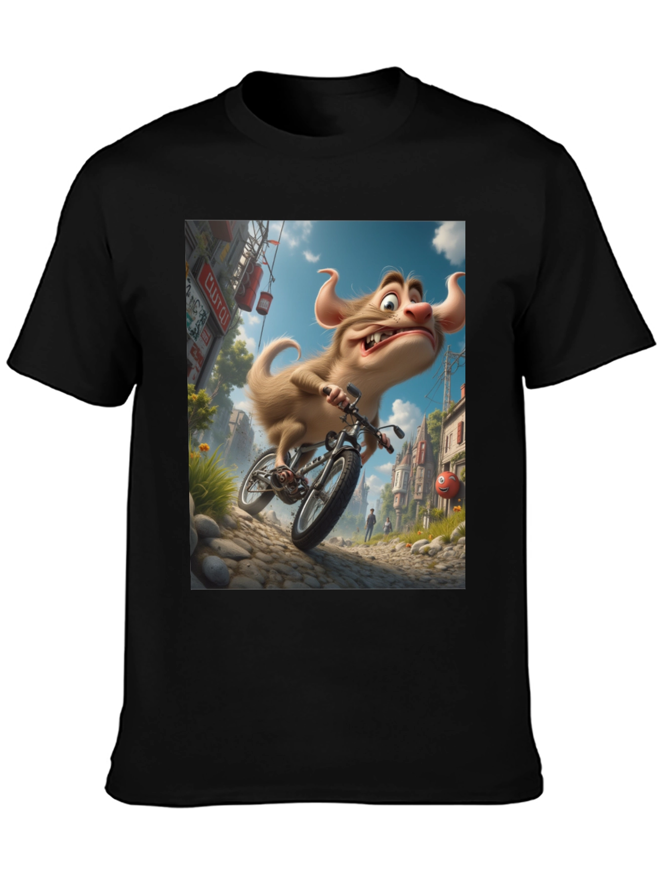 Cartoon Monster on Bike Graphic Tee