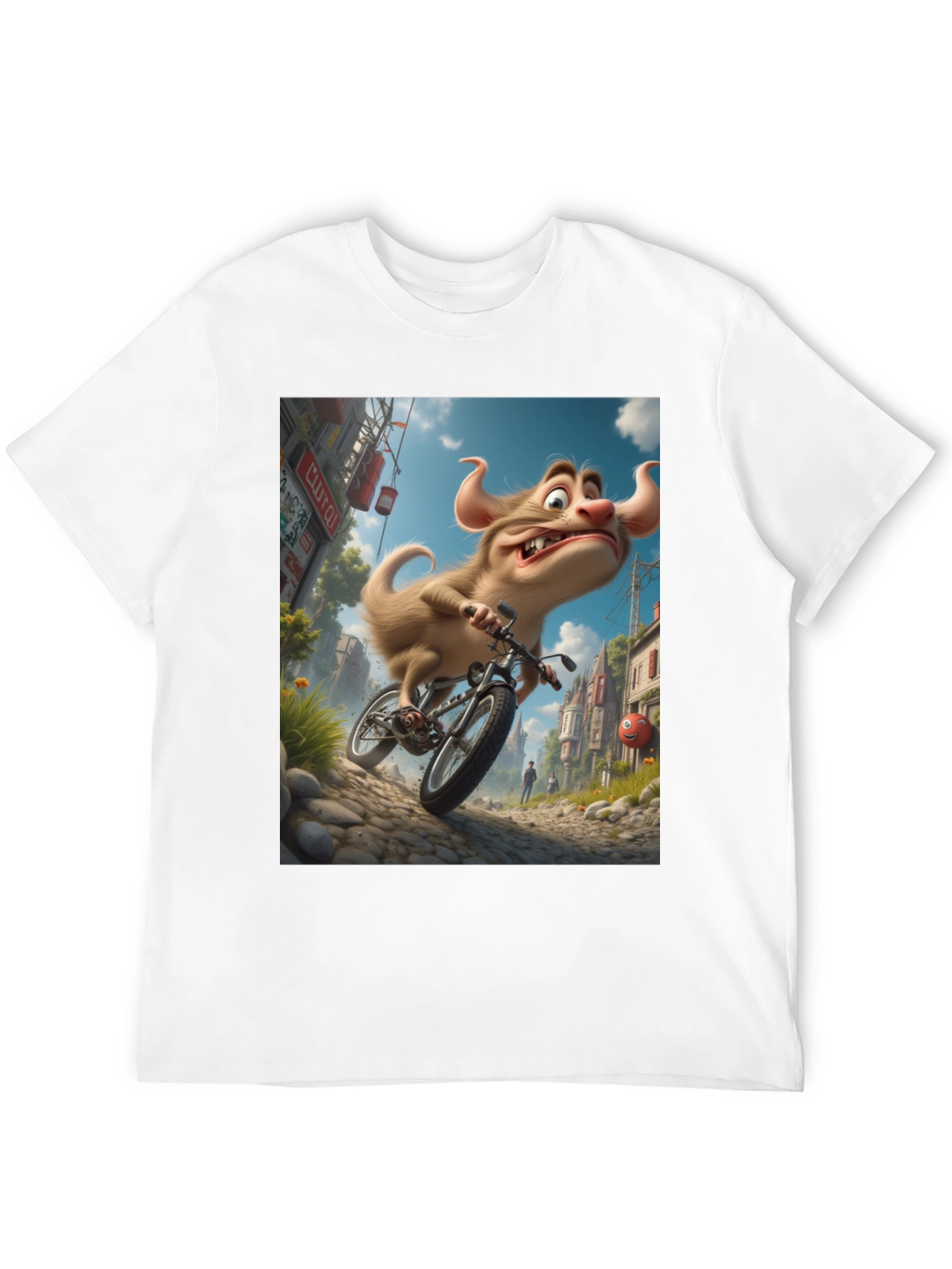 Cartoon Monster on Bike Graphic Tee