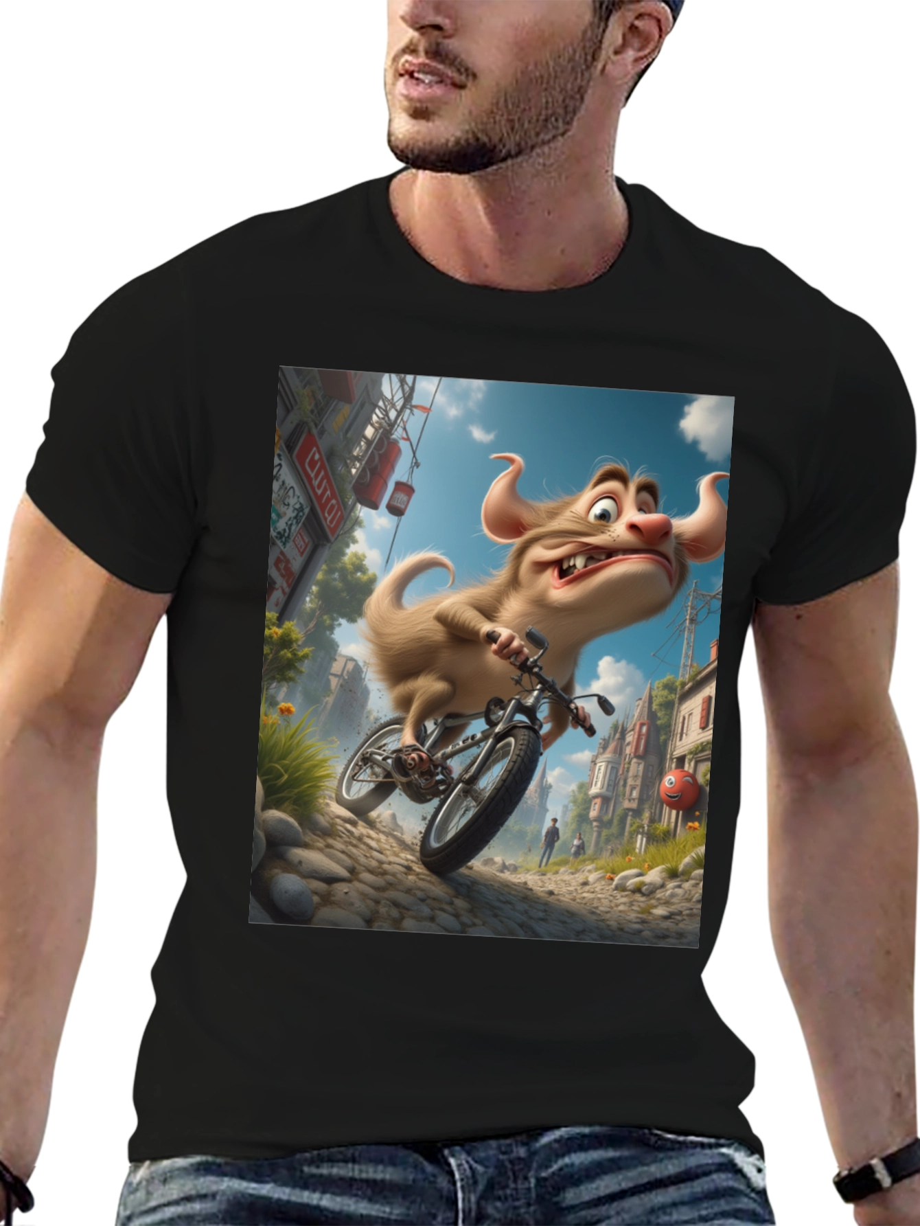 Cartoon Monster on Bike Graphic Tee