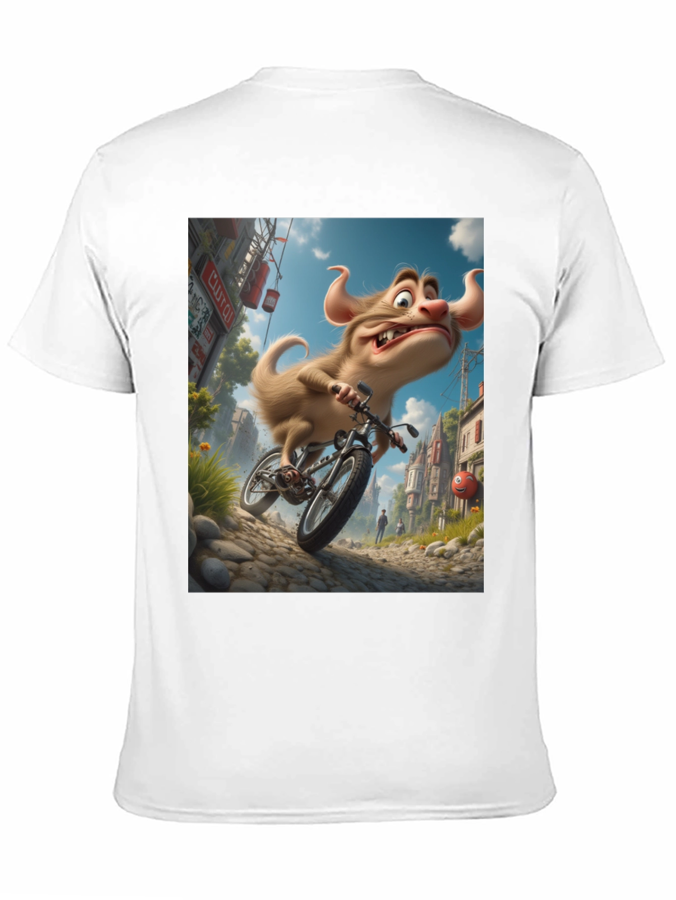 Cartoon Monster on Bike Graphic Tee