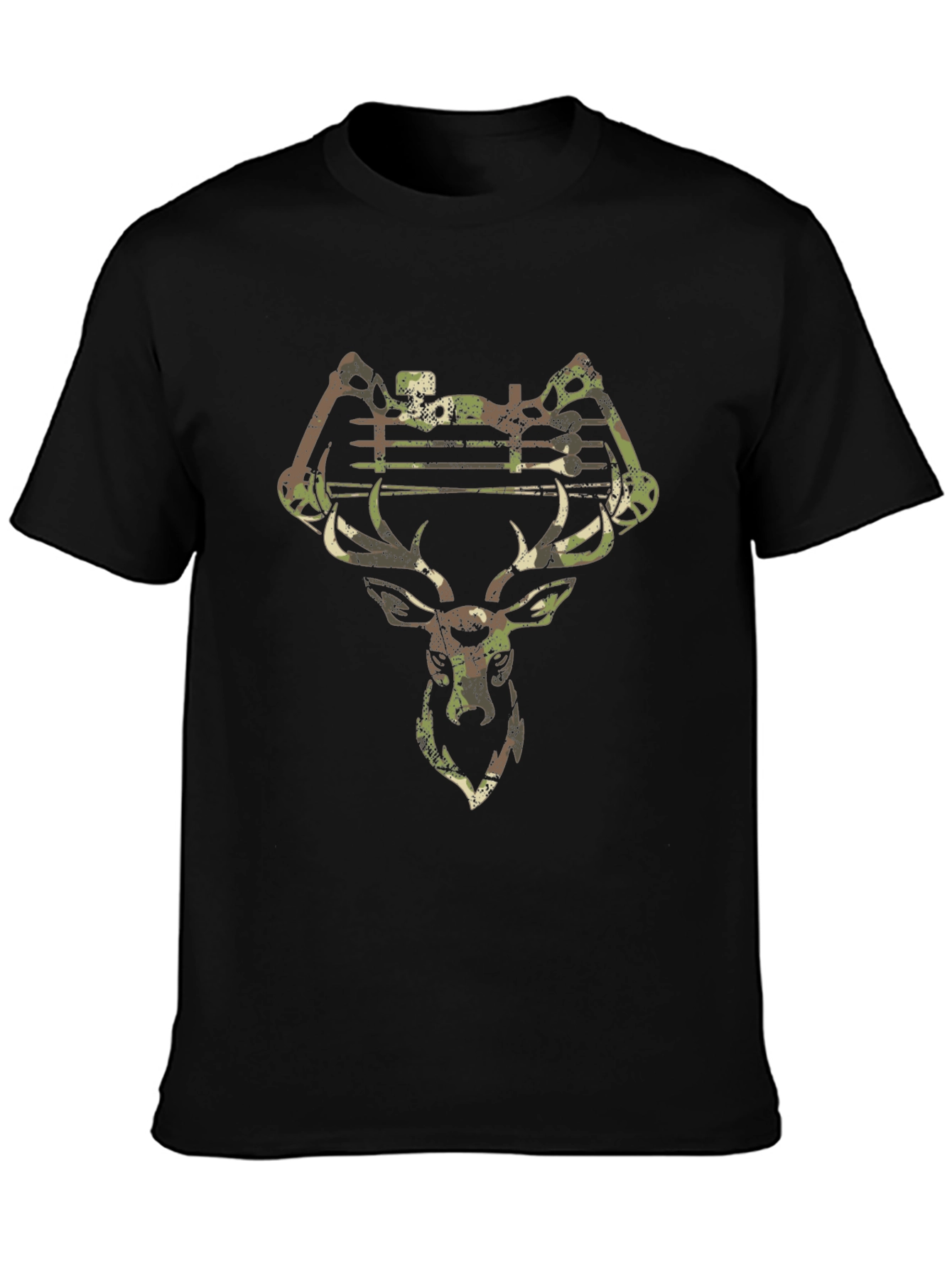 Camo Deer Hunting Bow Black T-Shirt