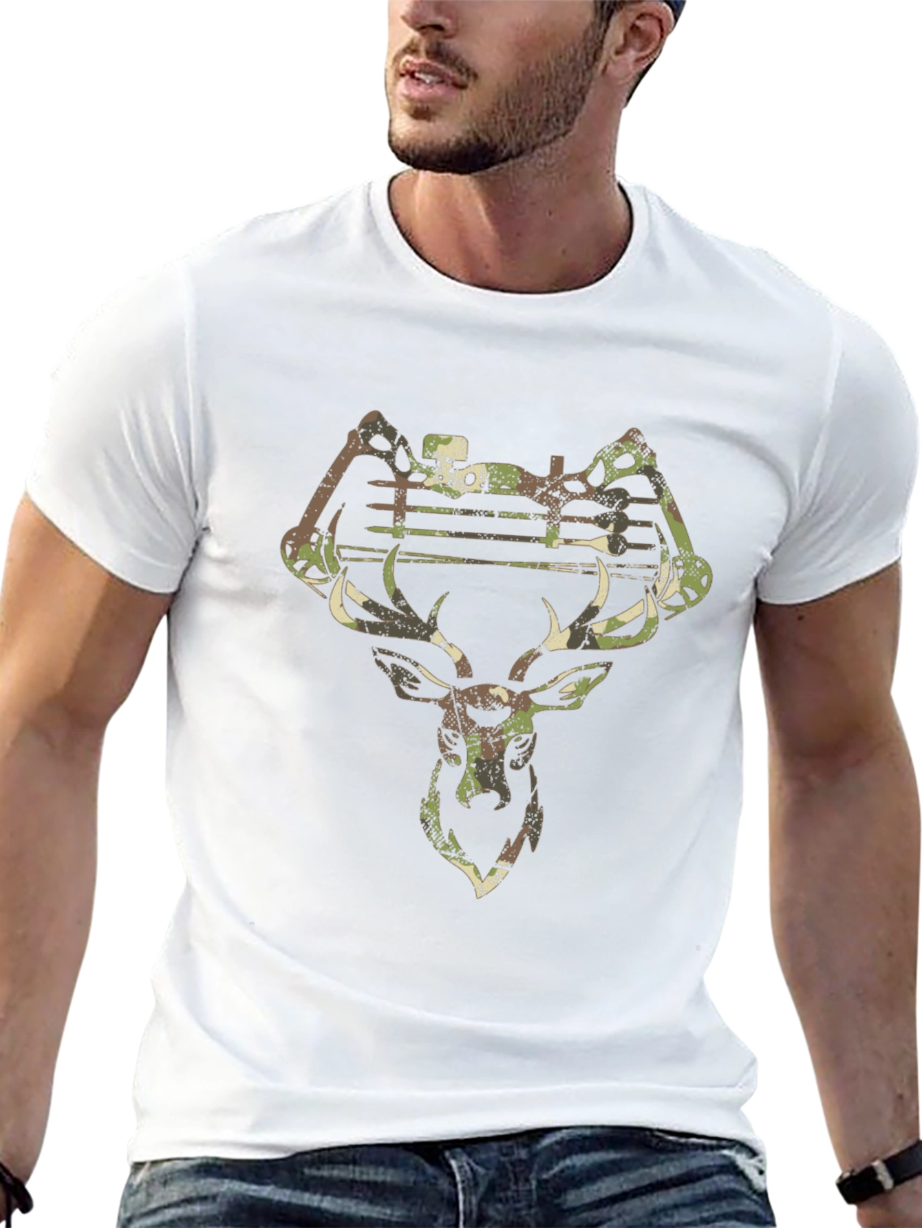 Camo Deer Hunting Bow Black T-Shirt