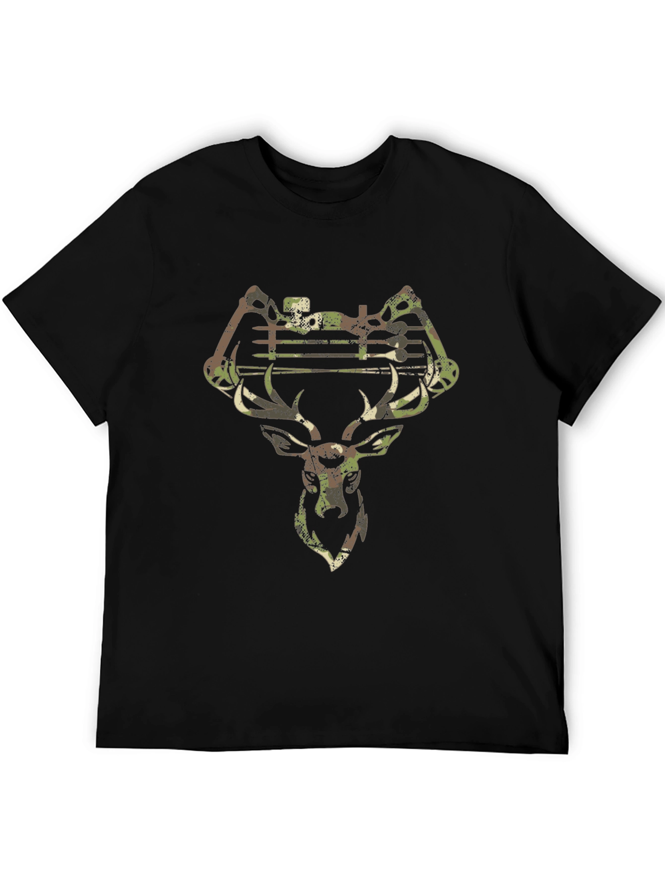 Camo Deer Hunting Bow Black T-Shirt