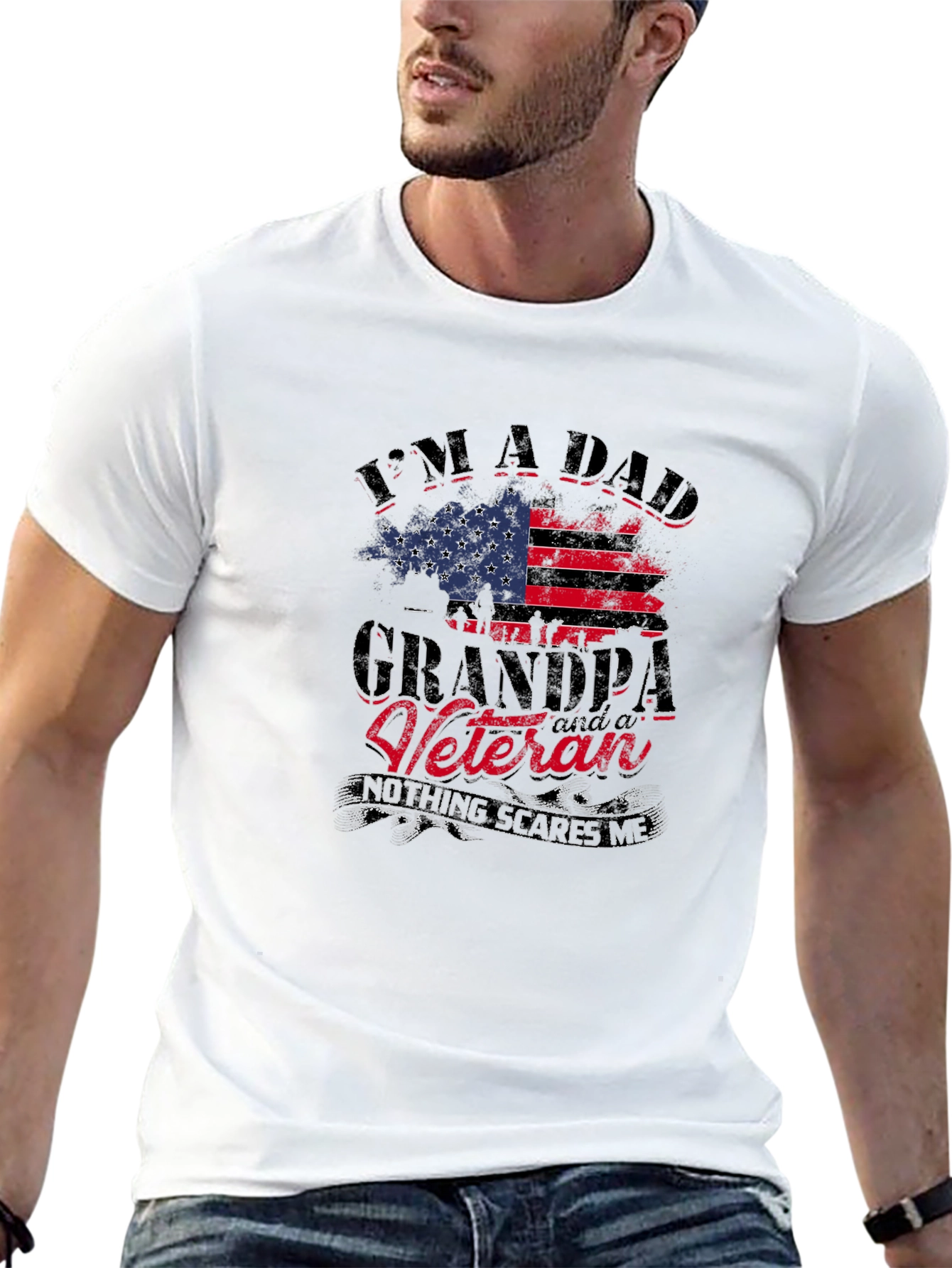 Dad Grandpa Veteran USA Flag T-Shirt