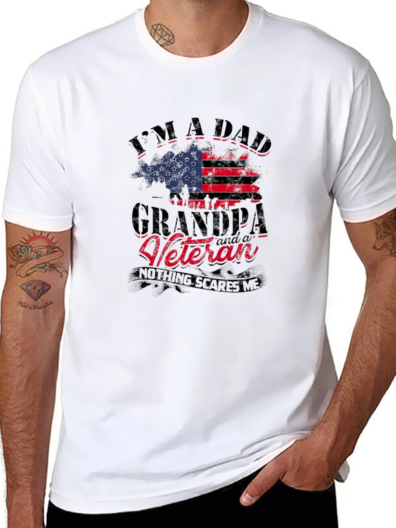 Dad Grandpa Veteran USA Flag T-Shirt