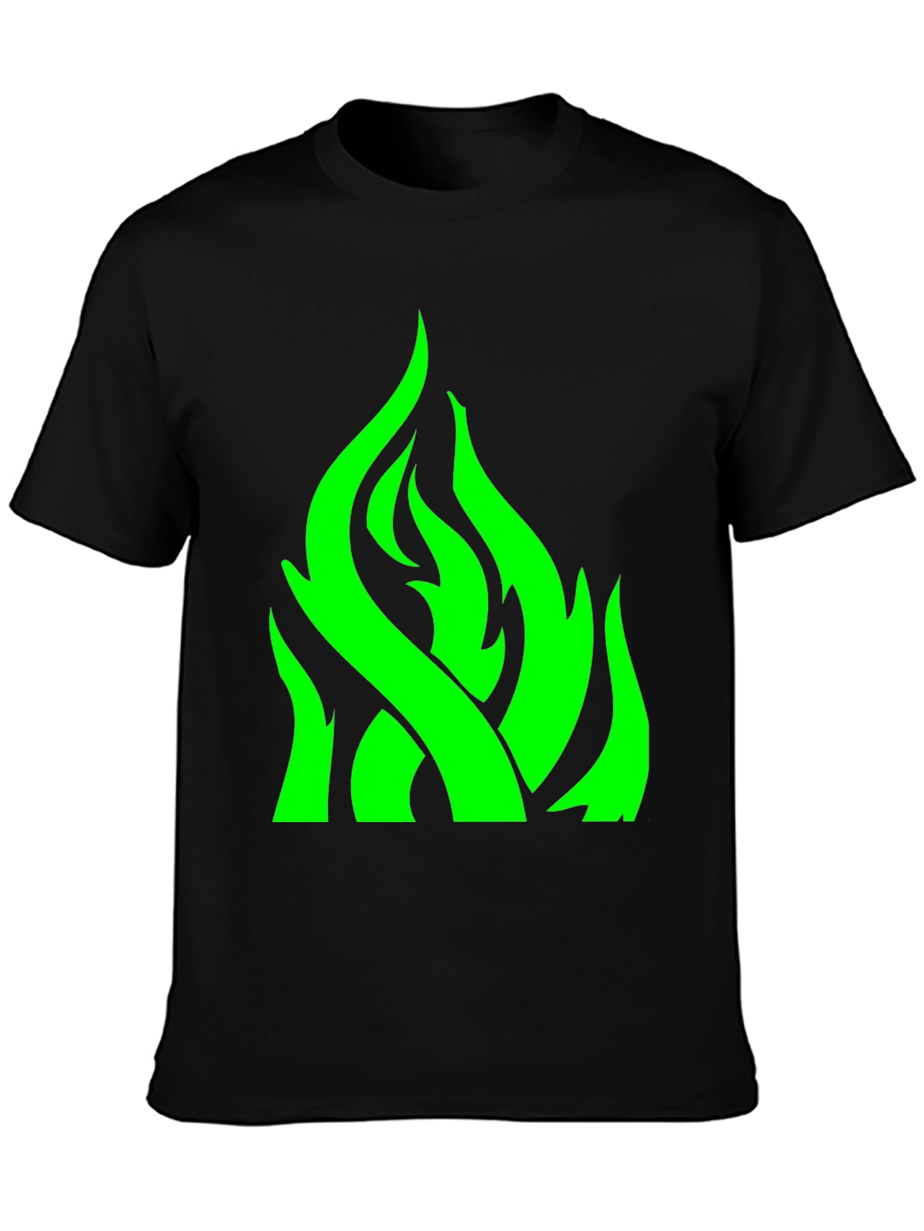Green Flame Graphic Black T-Shirt