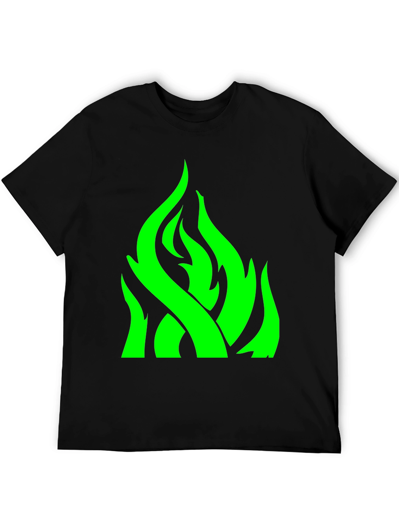 Green Flame Graphic Black T-Shirt