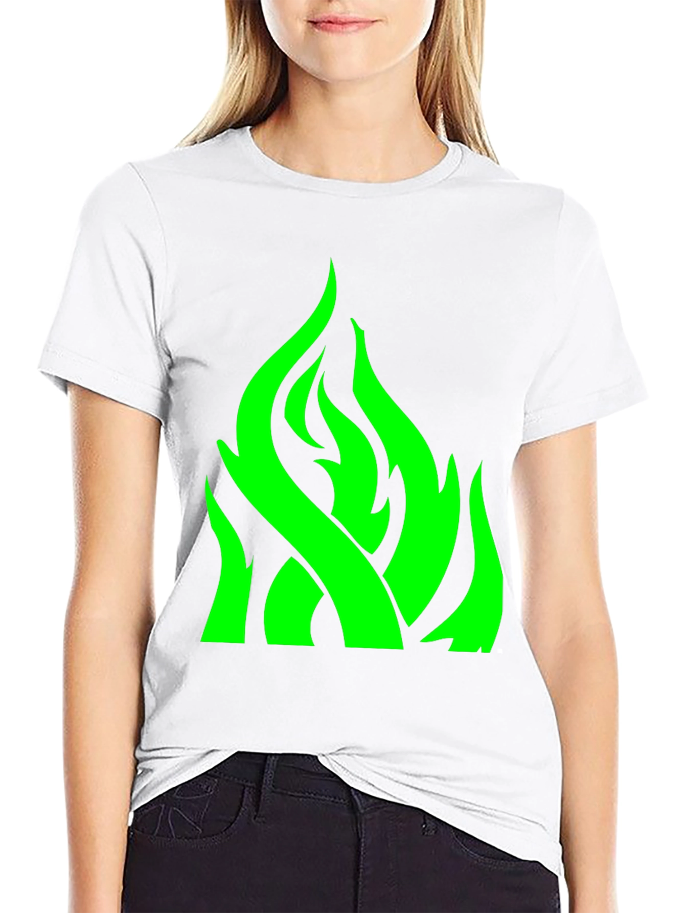 Green Flame Graphic Black T-Shirt
