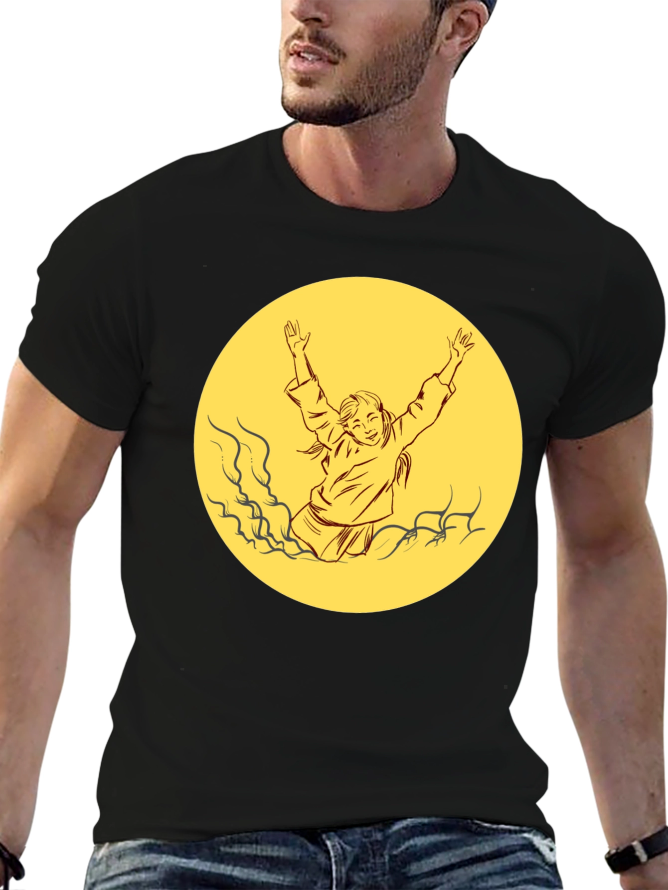 Black T-Shirt with Retro Yellow Graphic