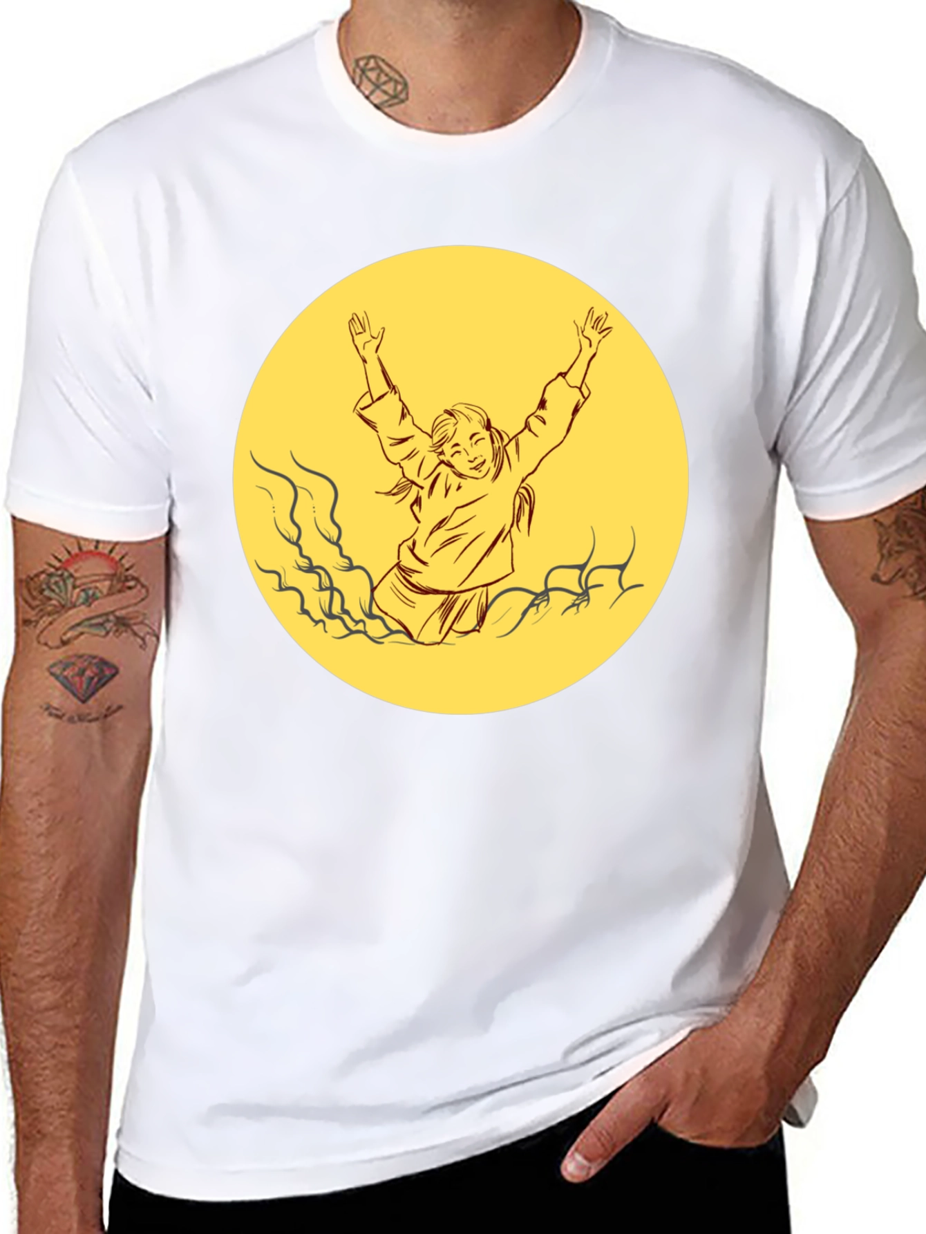 Black T-Shirt with Retro Yellow Graphic