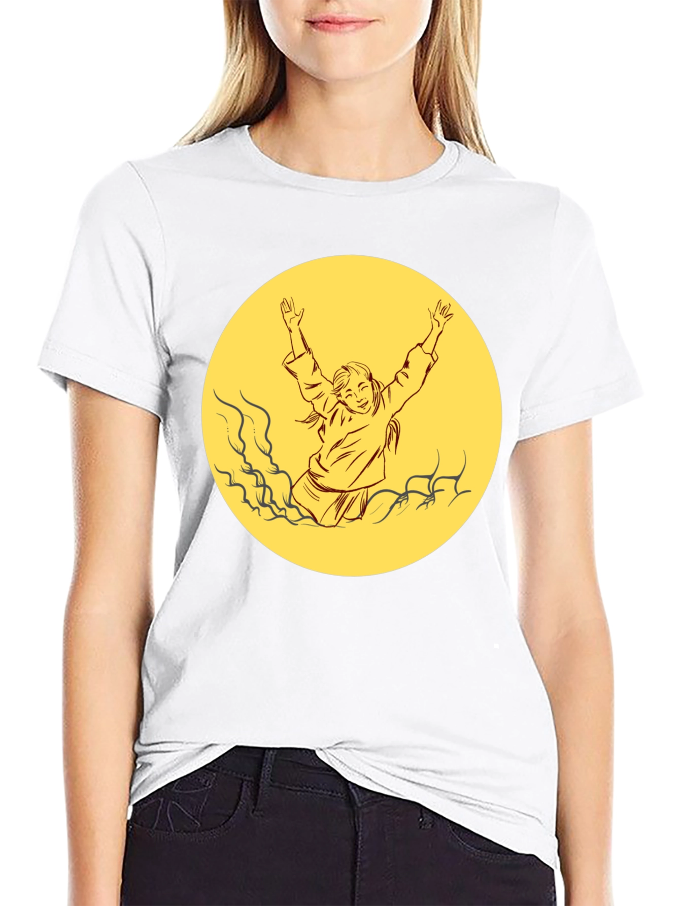 Black T-Shirt with Retro Yellow Graphic