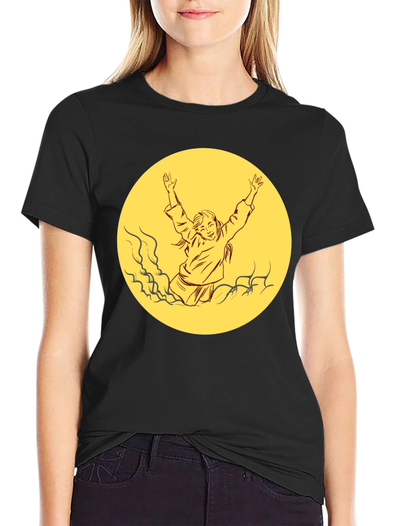 Black T-Shirt with Retro Yellow Graphic