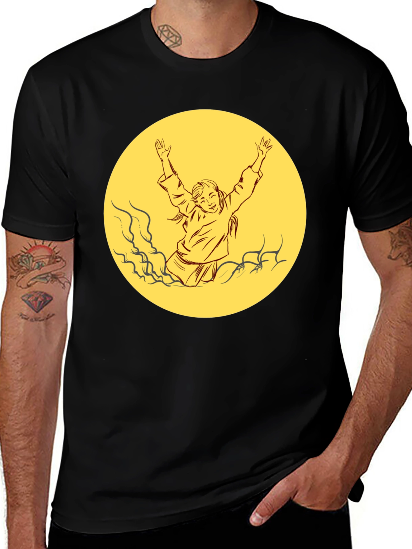 Black T-Shirt with Retro Yellow Graphic