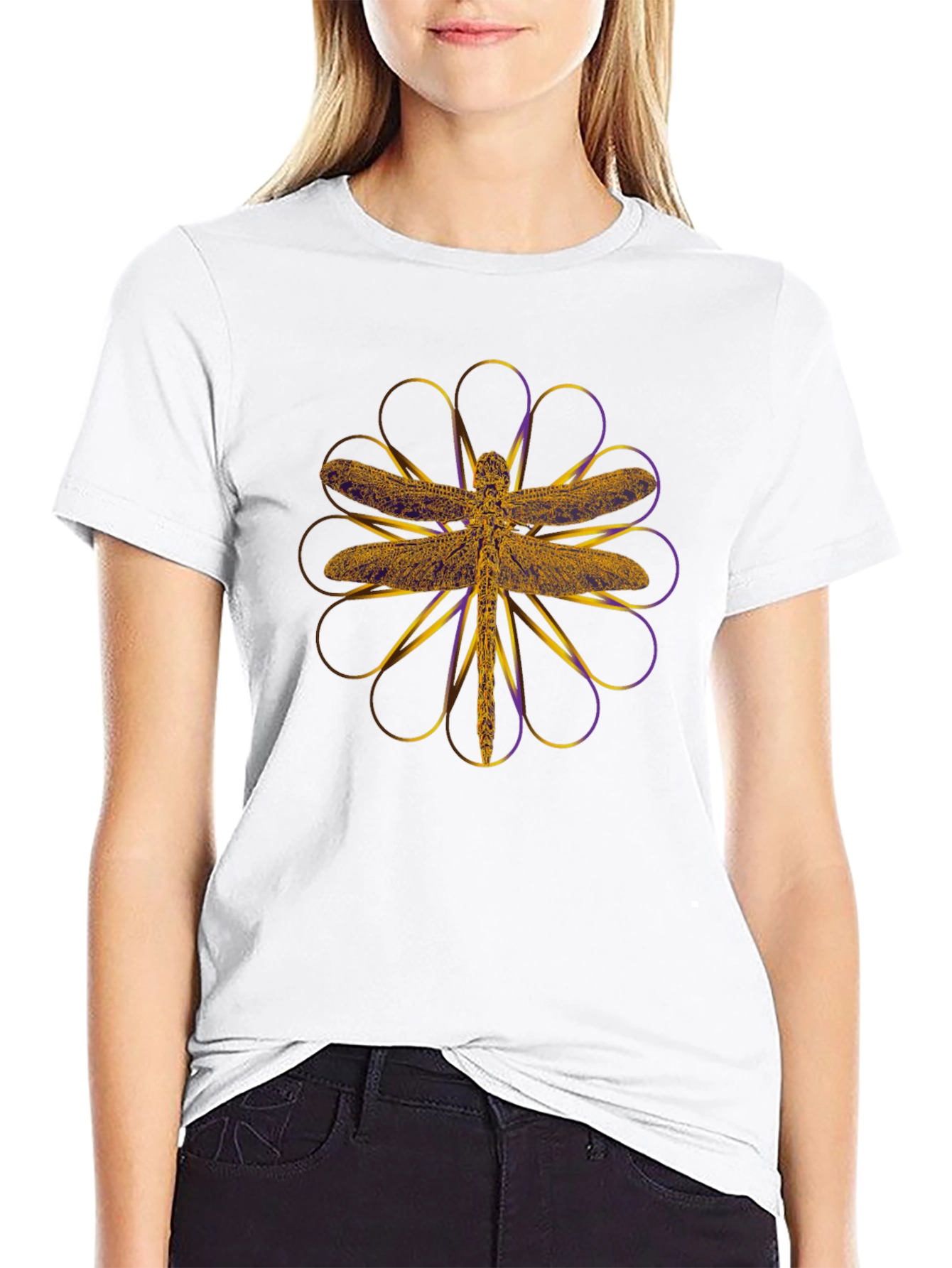 Dragonfly Graphic Print Black T-Shirt