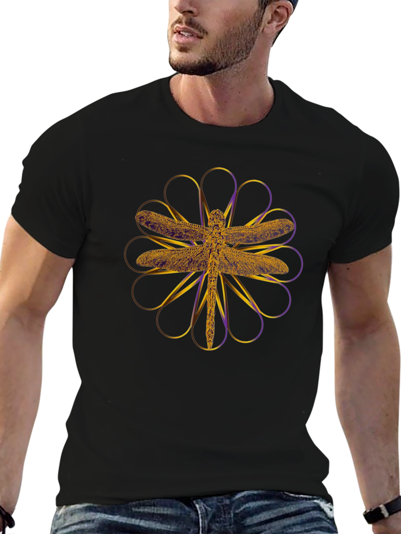 Dragonfly Graphic Print Black T-Shirt