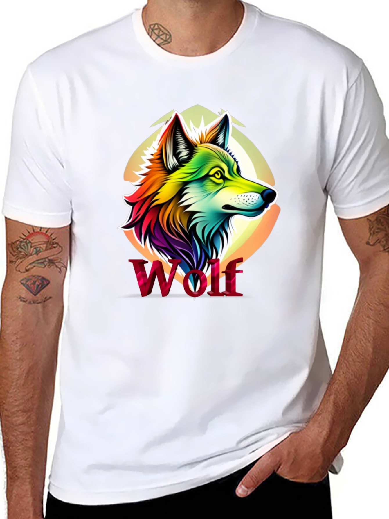 Rainbow Wolf Graphic Black T-Shirt