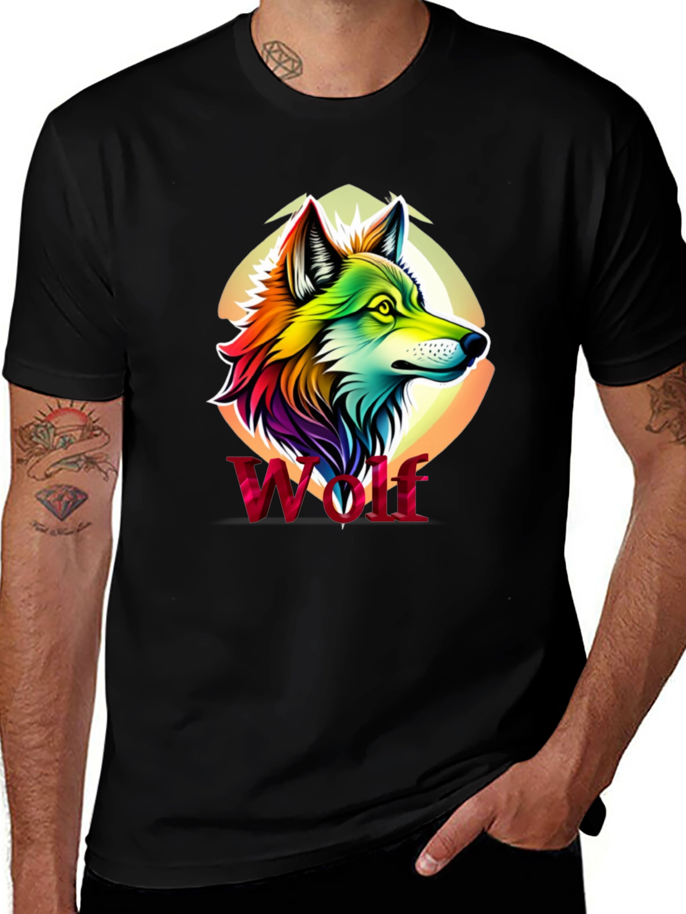 Rainbow Wolf Graphic Black T-Shirt