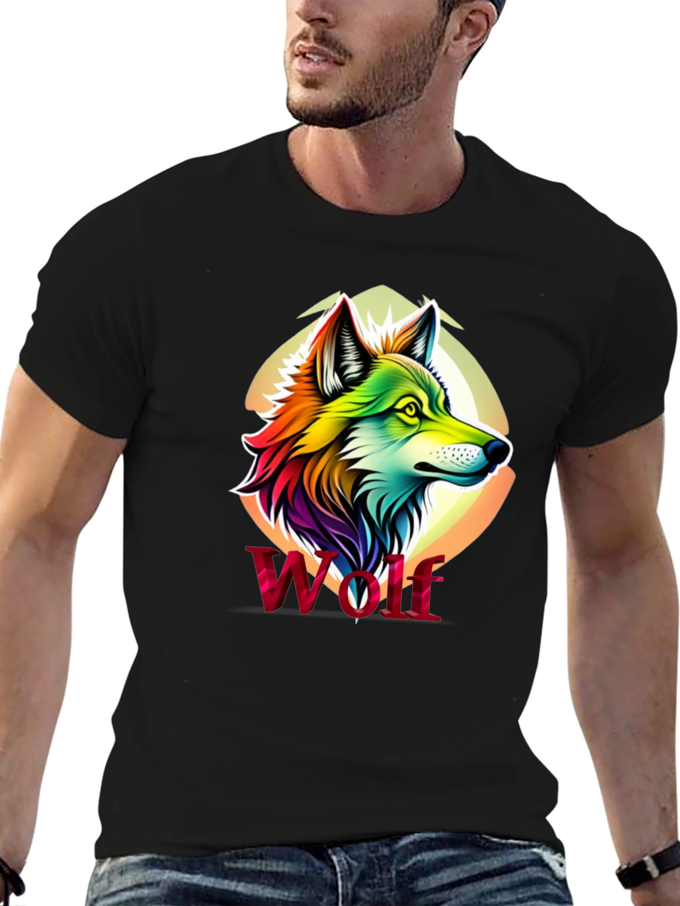 Rainbow Wolf Graphic Black T-Shirt