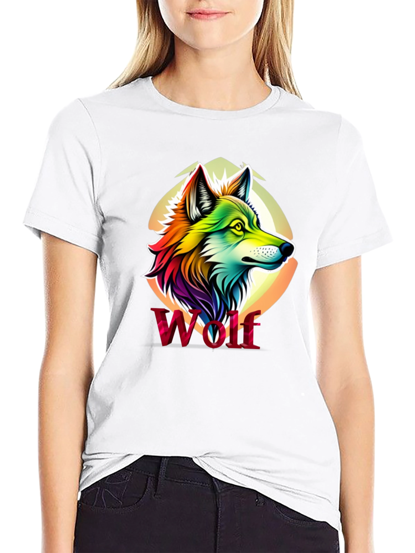 Rainbow Wolf Graphic Black T-Shirt