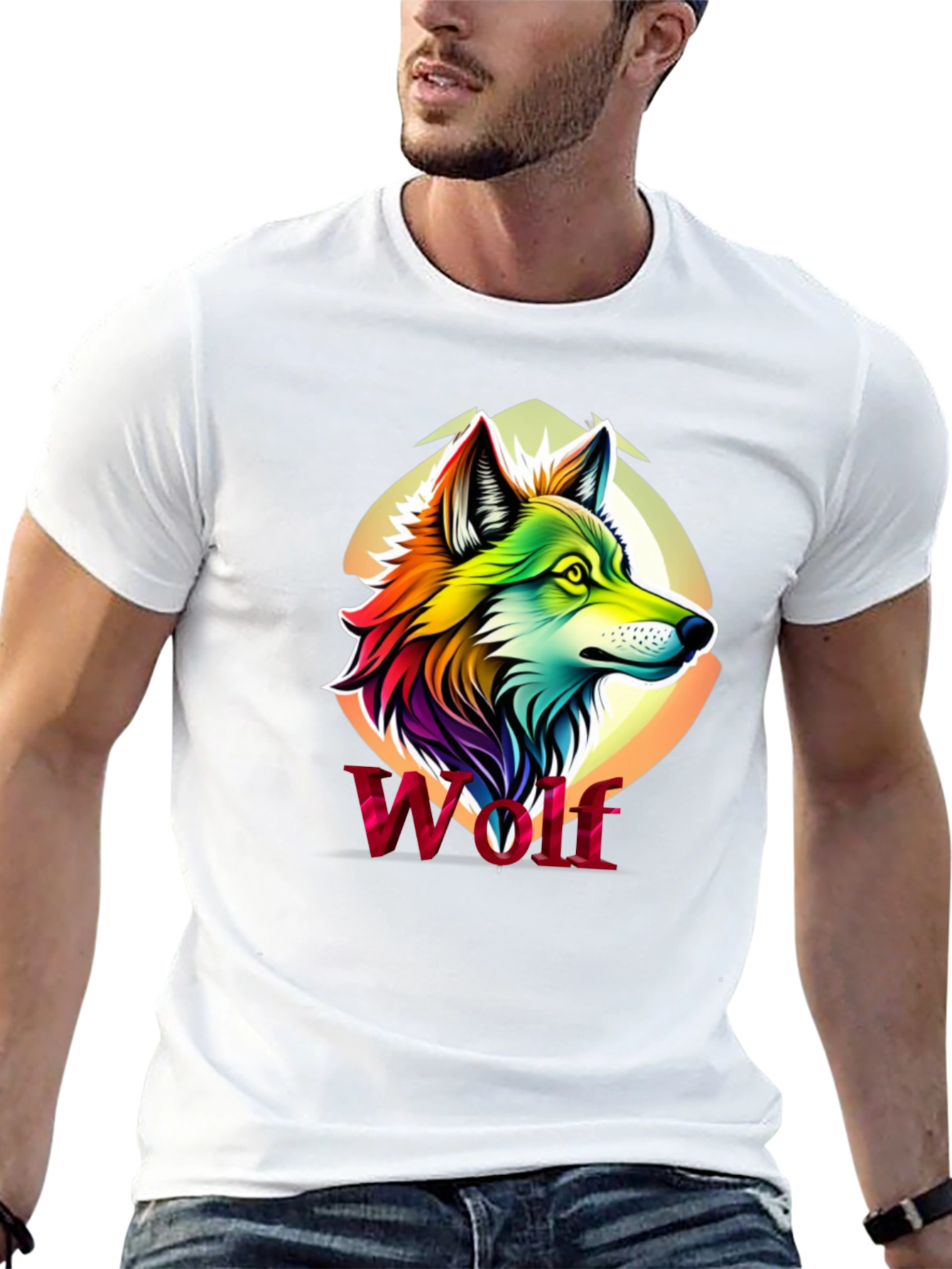 Rainbow Wolf Graphic Black T-Shirt