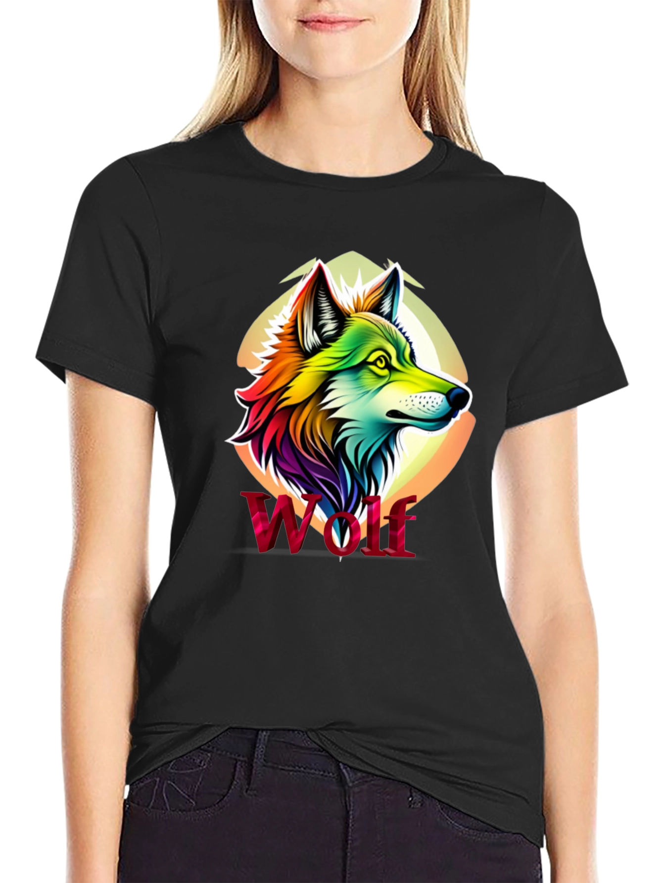 Rainbow Wolf Graphic Black T-Shirt