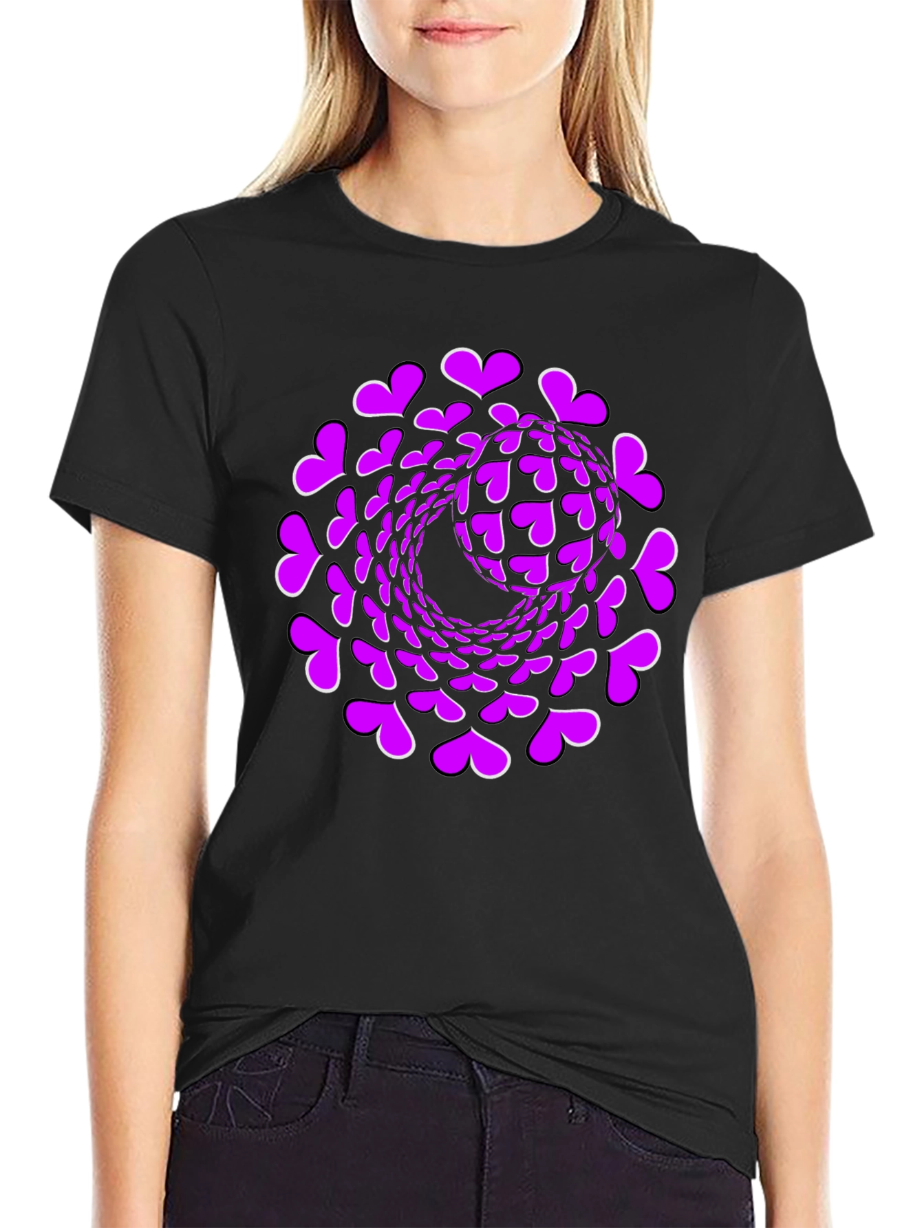 Heart Swirl Graphic Black T-Shirt