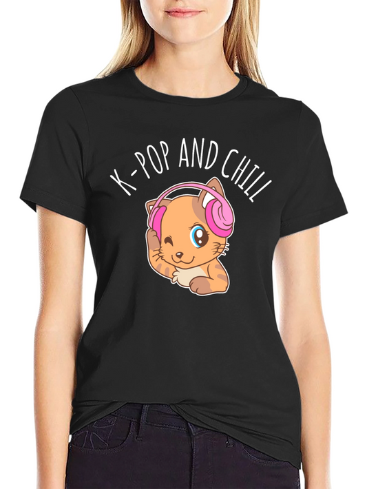K-Pop and Chill Cat Graphic Tee