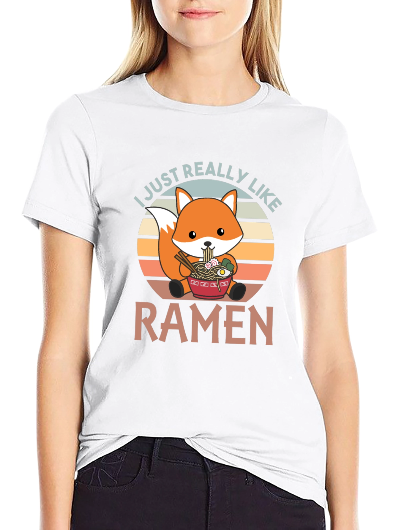 Ramen Loving Fox Graphic T-Shirt - Cute Foodie Tee