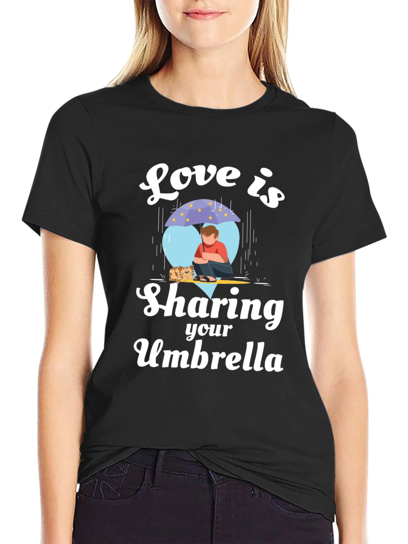 Love is Sharing Your Umbrella Black T-Shirt