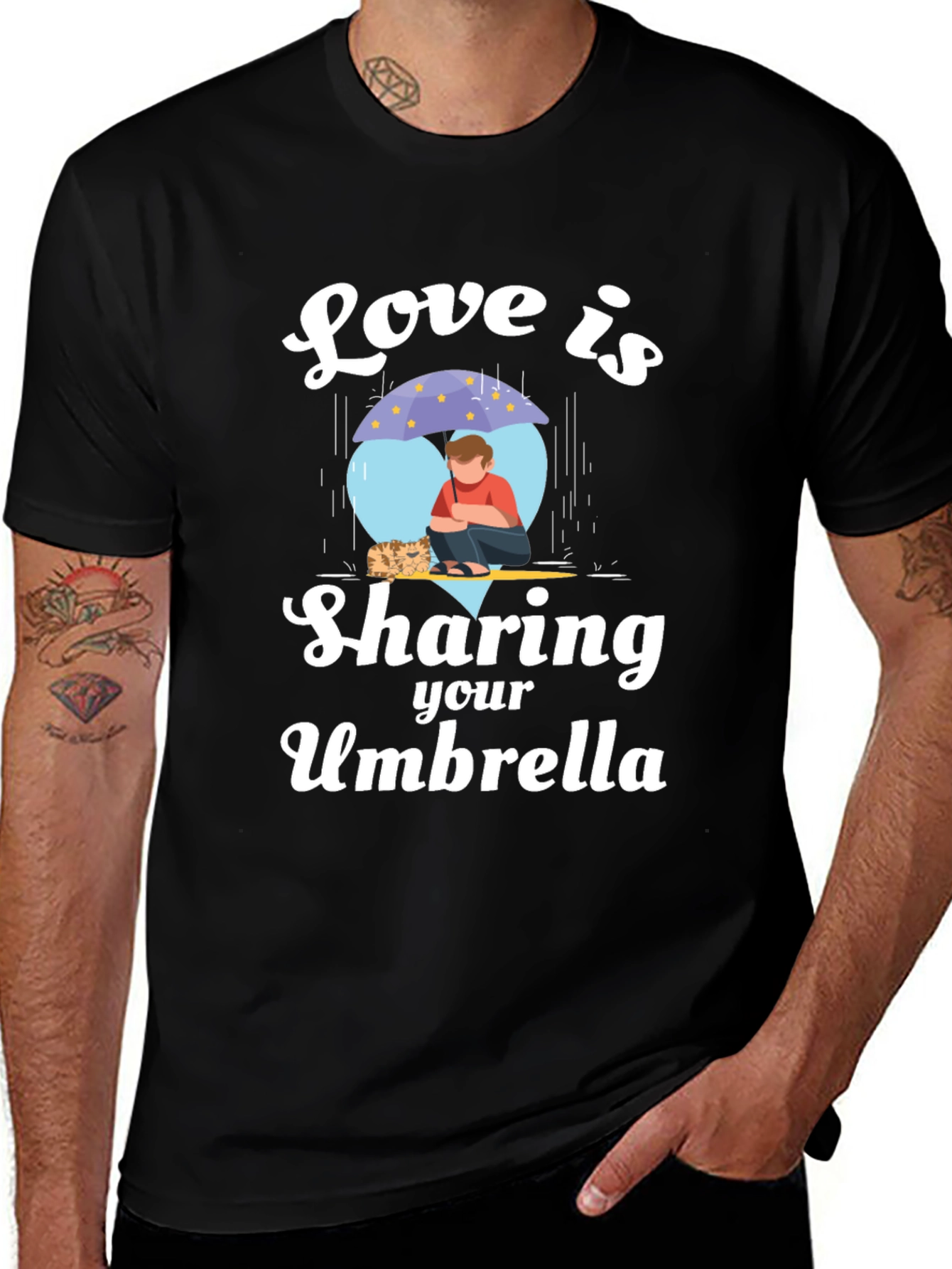 Love is Sharing Your Umbrella Black T-Shirt