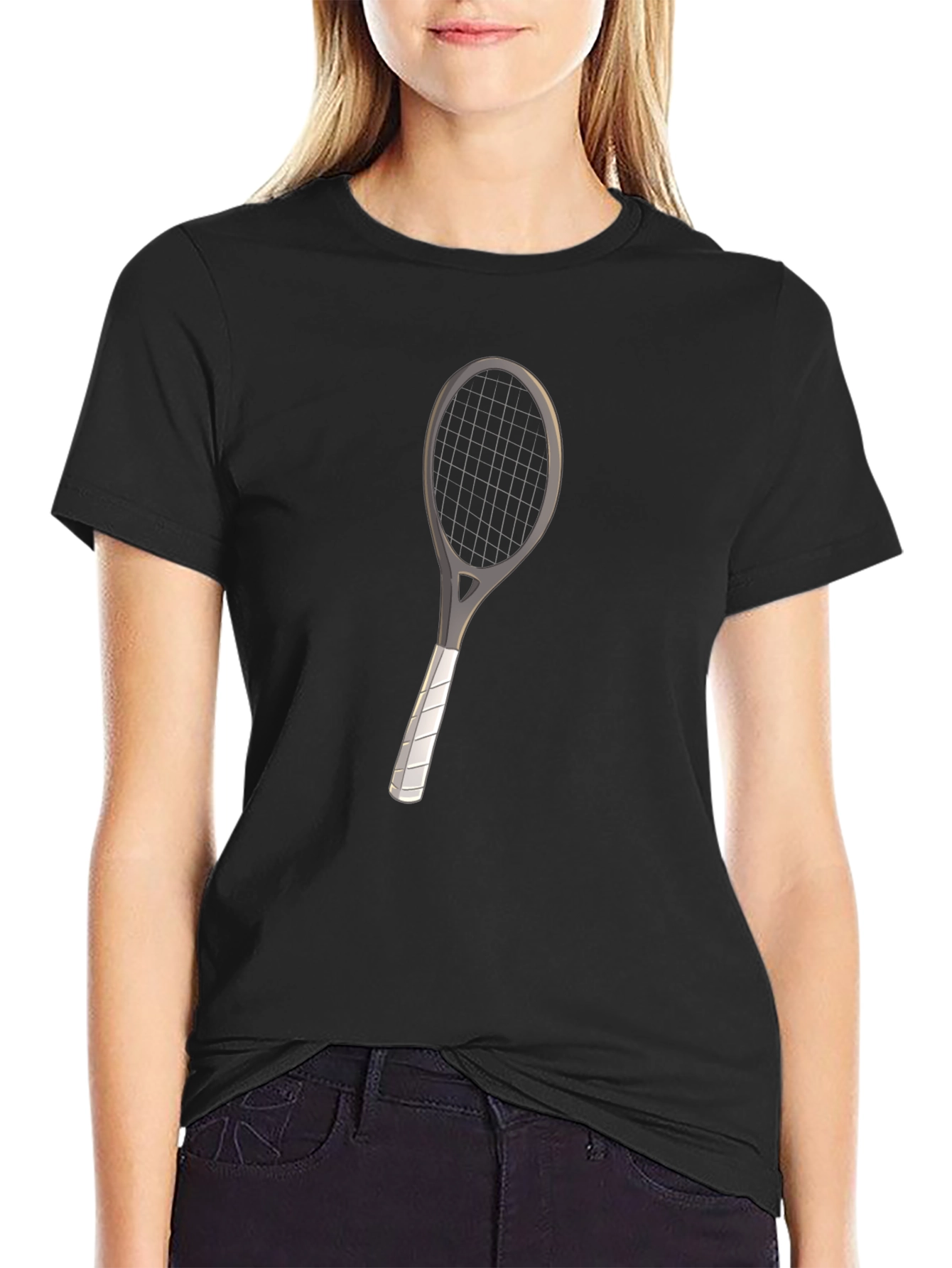 Tennis Racket Graphic Tee - Black Cotton
